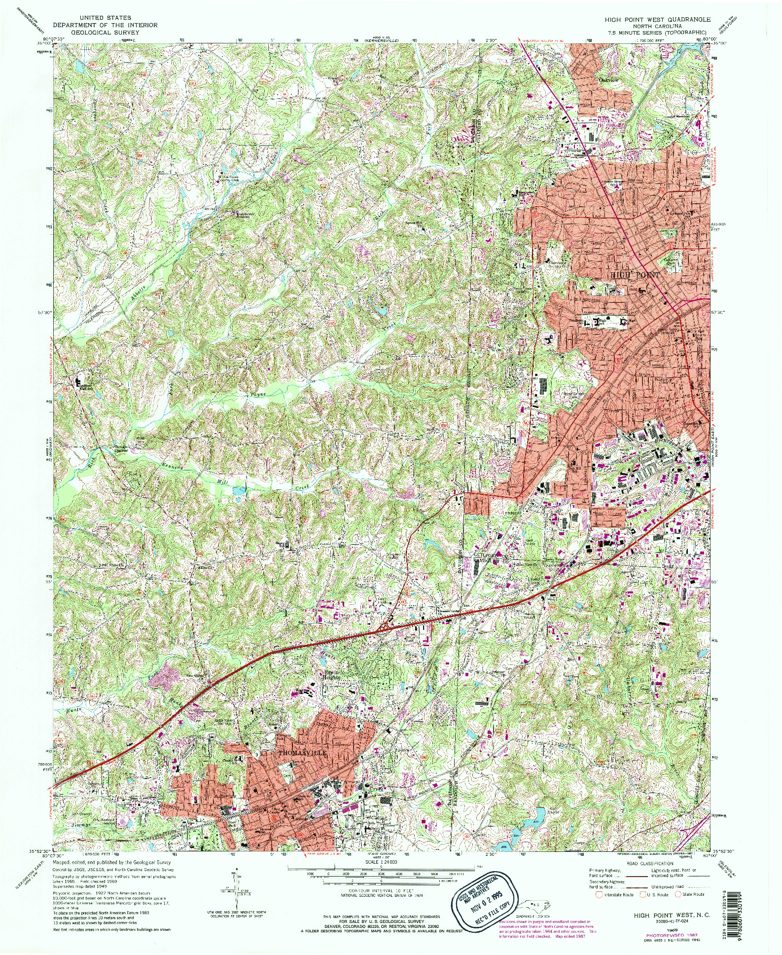 USGS 1:24000-SCALE QUADRANGLE FOR HIGH POINT WEST, NC 1969