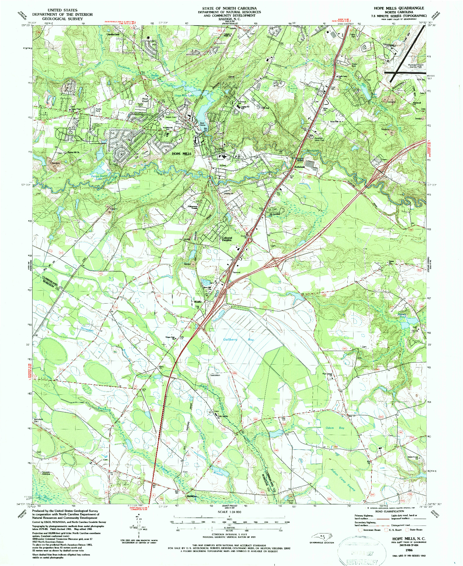 USGS 1:24000-SCALE QUADRANGLE FOR HOPE MILLS, NC 1986