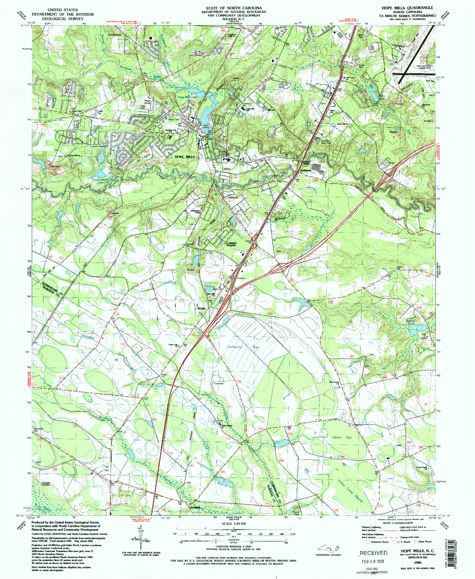 USGS 1:24000-SCALE QUADRANGLE FOR HOPE MILLS, NC 1986