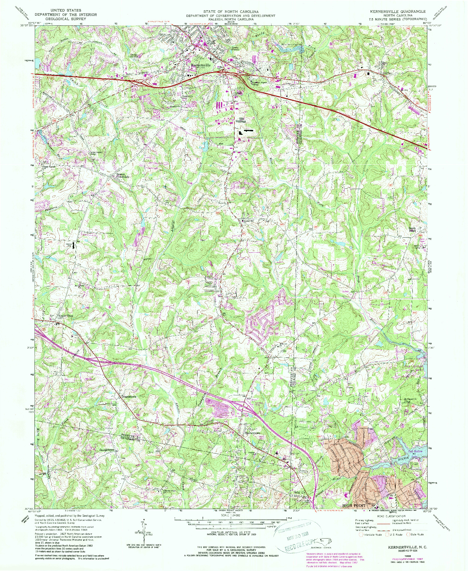 USGS 1:24000-SCALE QUADRANGLE FOR KERNERSVILLE, NC 1969