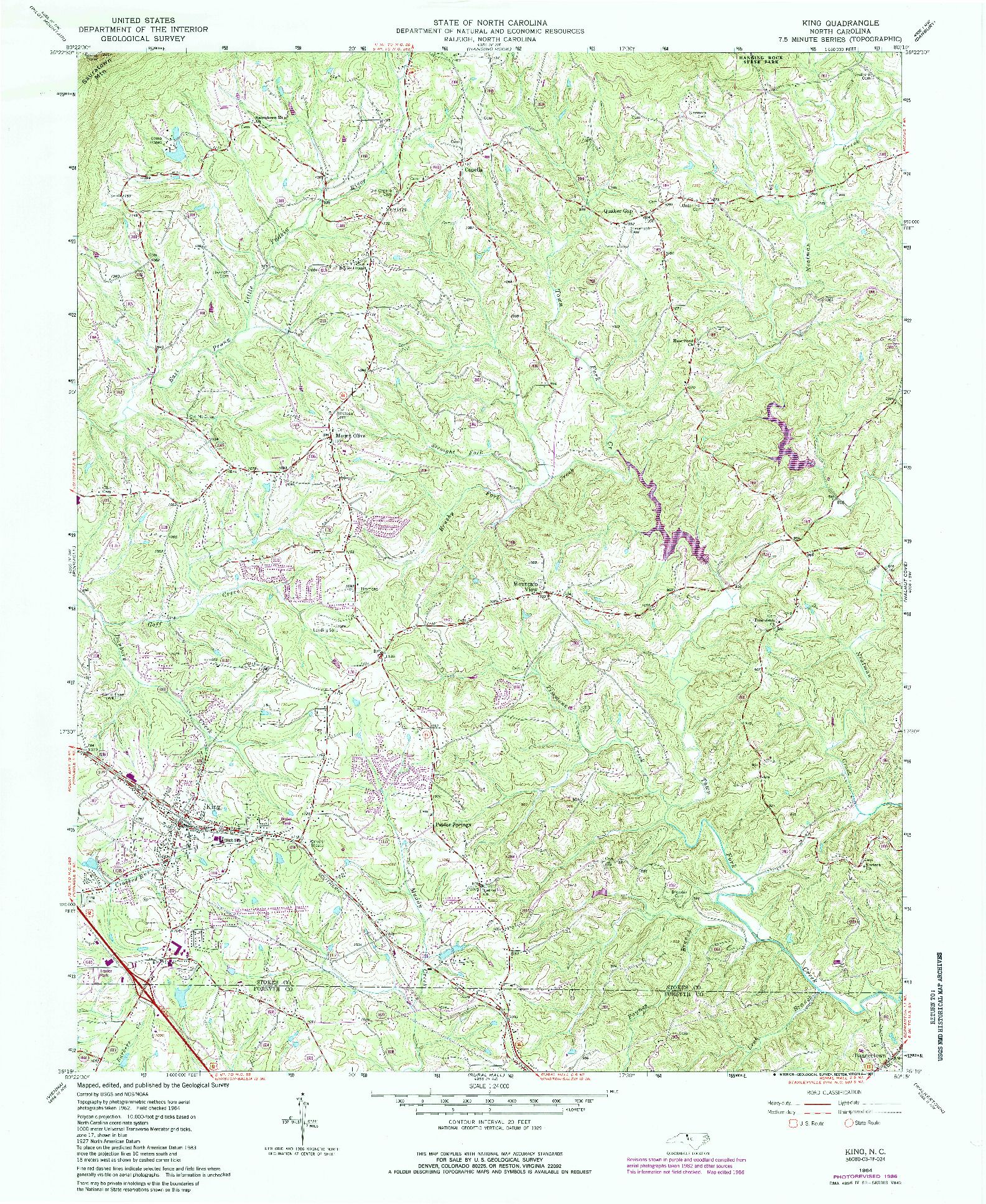 USGS 1:24000-SCALE QUADRANGLE FOR KING, NC 1964