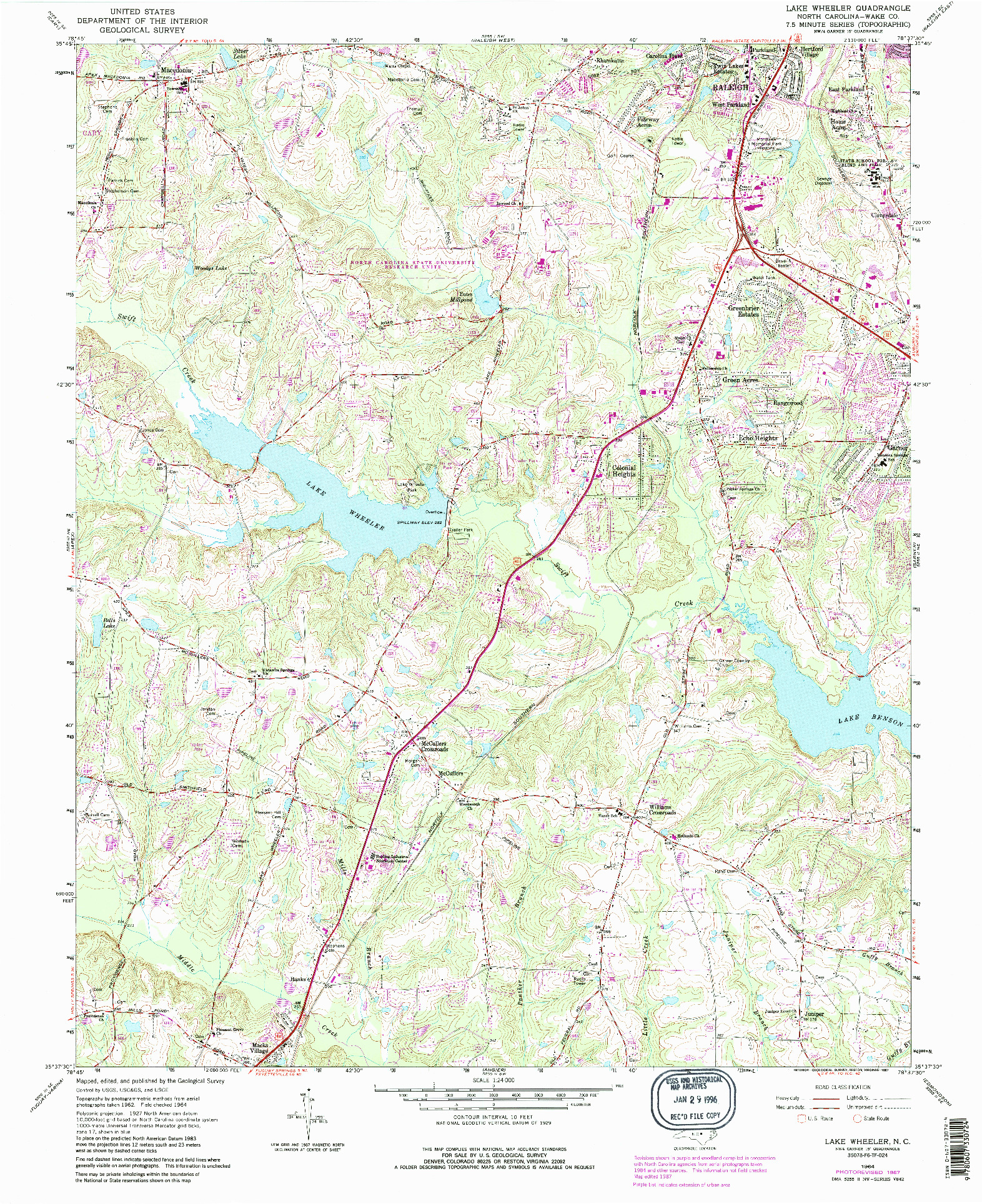 USGS 1:24000-SCALE QUADRANGLE FOR LAKE WHEELER, NC 1964