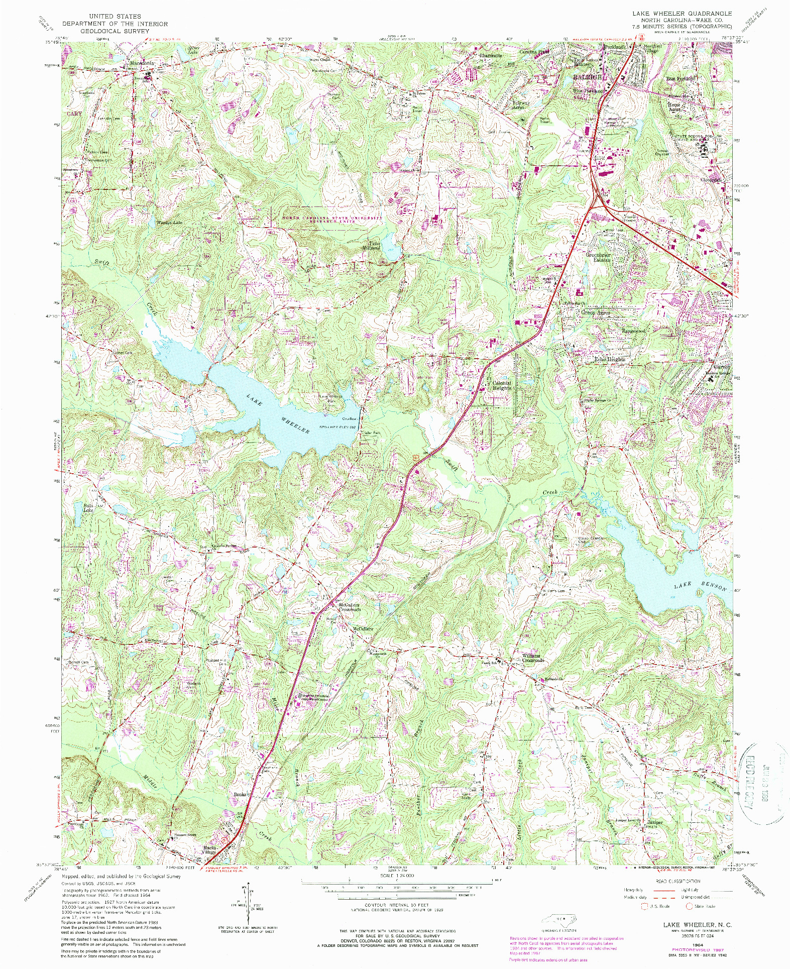 USGS 1:24000-SCALE QUADRANGLE FOR LAKE WHEELER, NC 1964