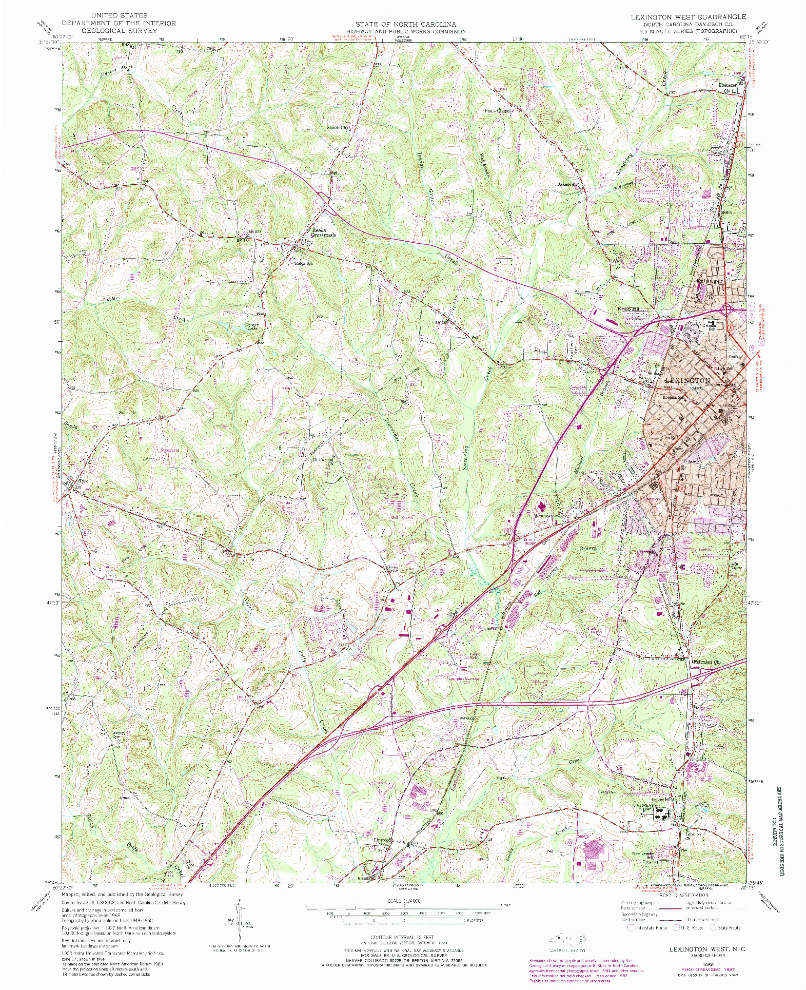 USGS 1:24000-SCALE QUADRANGLE FOR LEXINGTON WEST, NC 1950