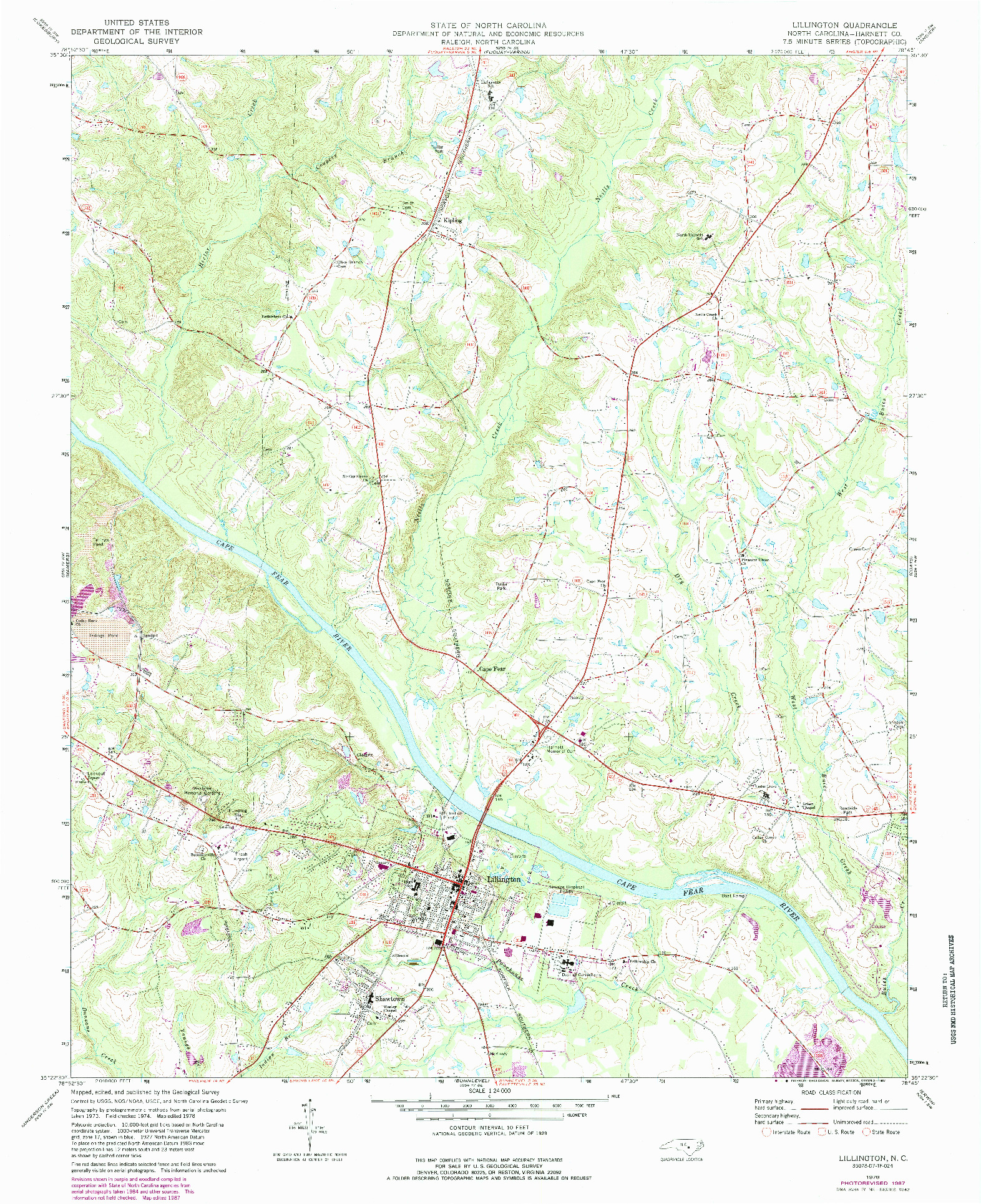 USGS 1:24000-SCALE QUADRANGLE FOR LILLINGTON, NC 1978