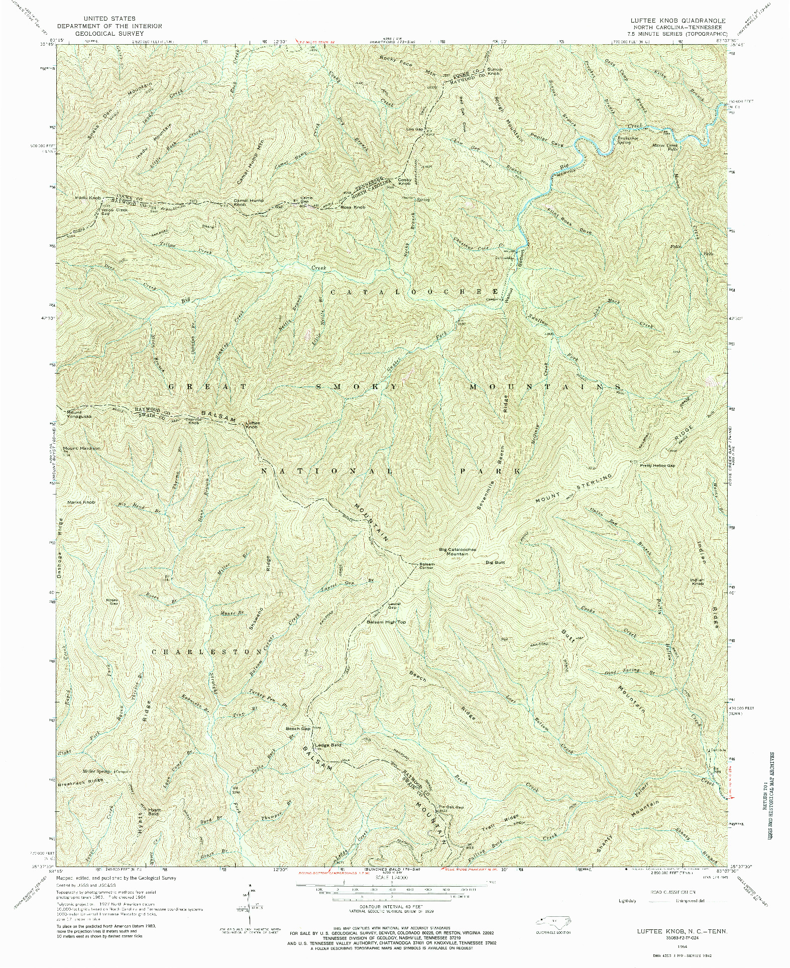 USGS 1:24000-SCALE QUADRANGLE FOR LUFTEE KNOB, NC 1964