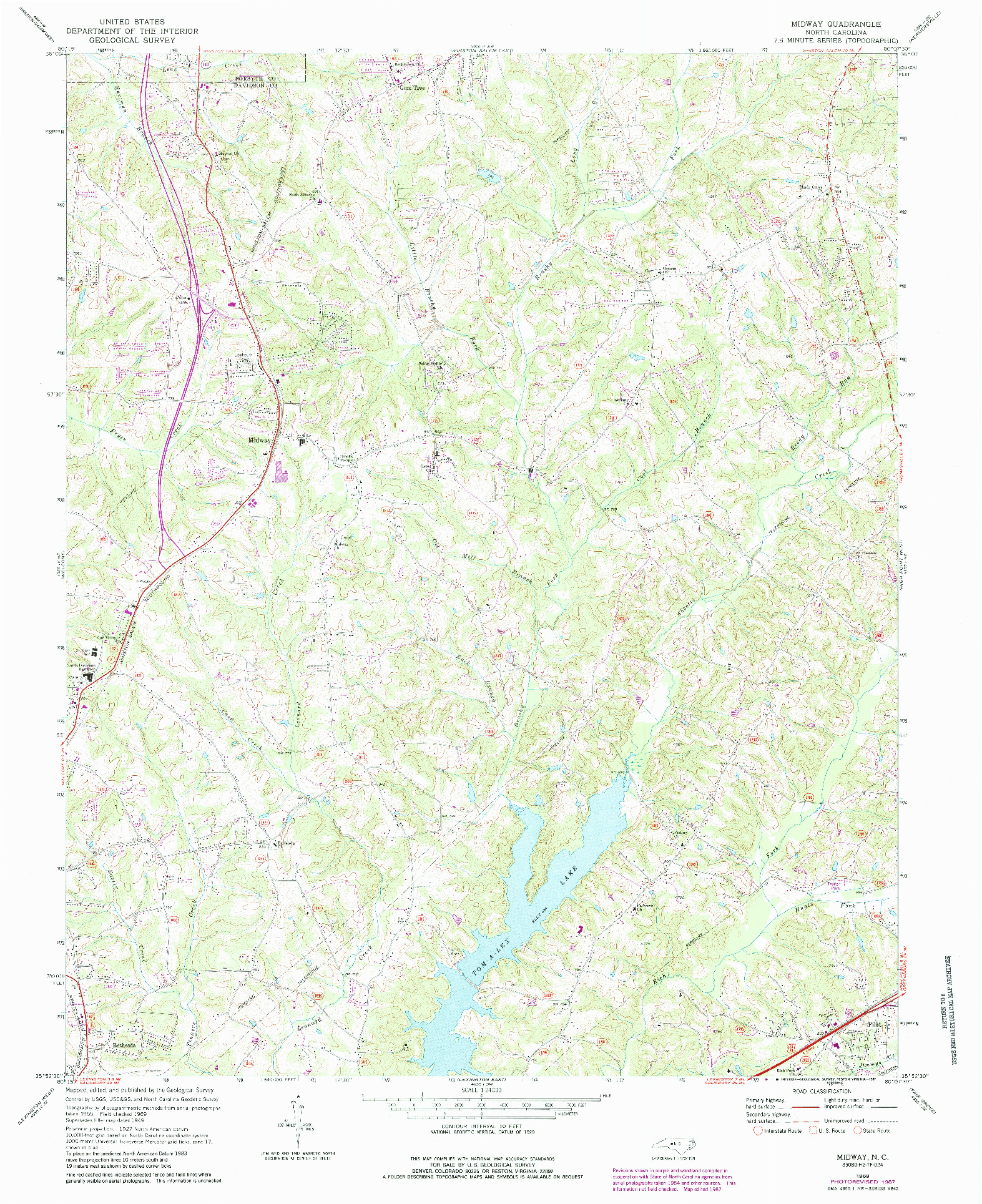 USGS 1:24000-SCALE QUADRANGLE FOR MIDWAY, NC 1969