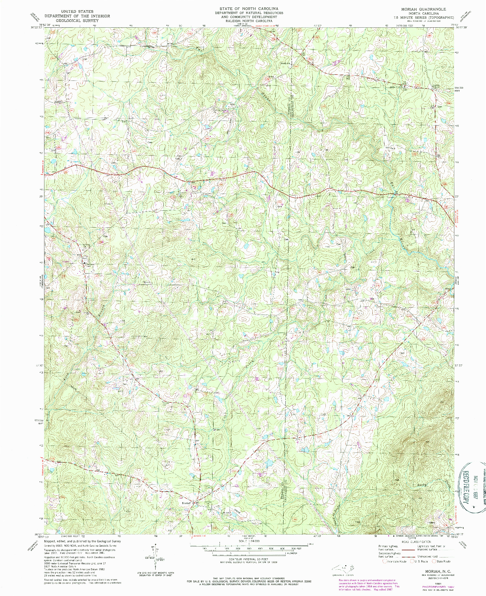 USGS 1:24000-SCALE QUADRANGLE FOR MORIAH, NC 1981