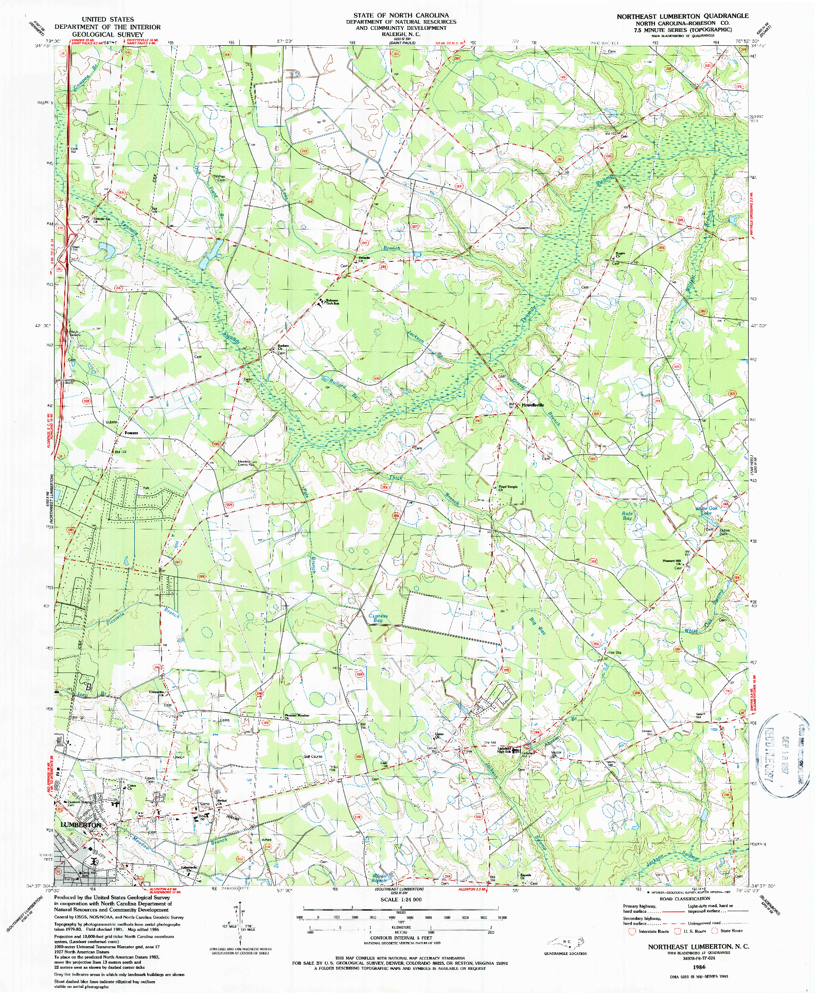 USGS 1:24000-SCALE QUADRANGLE FOR NORTHEAST LUMBERTON, NC 1986