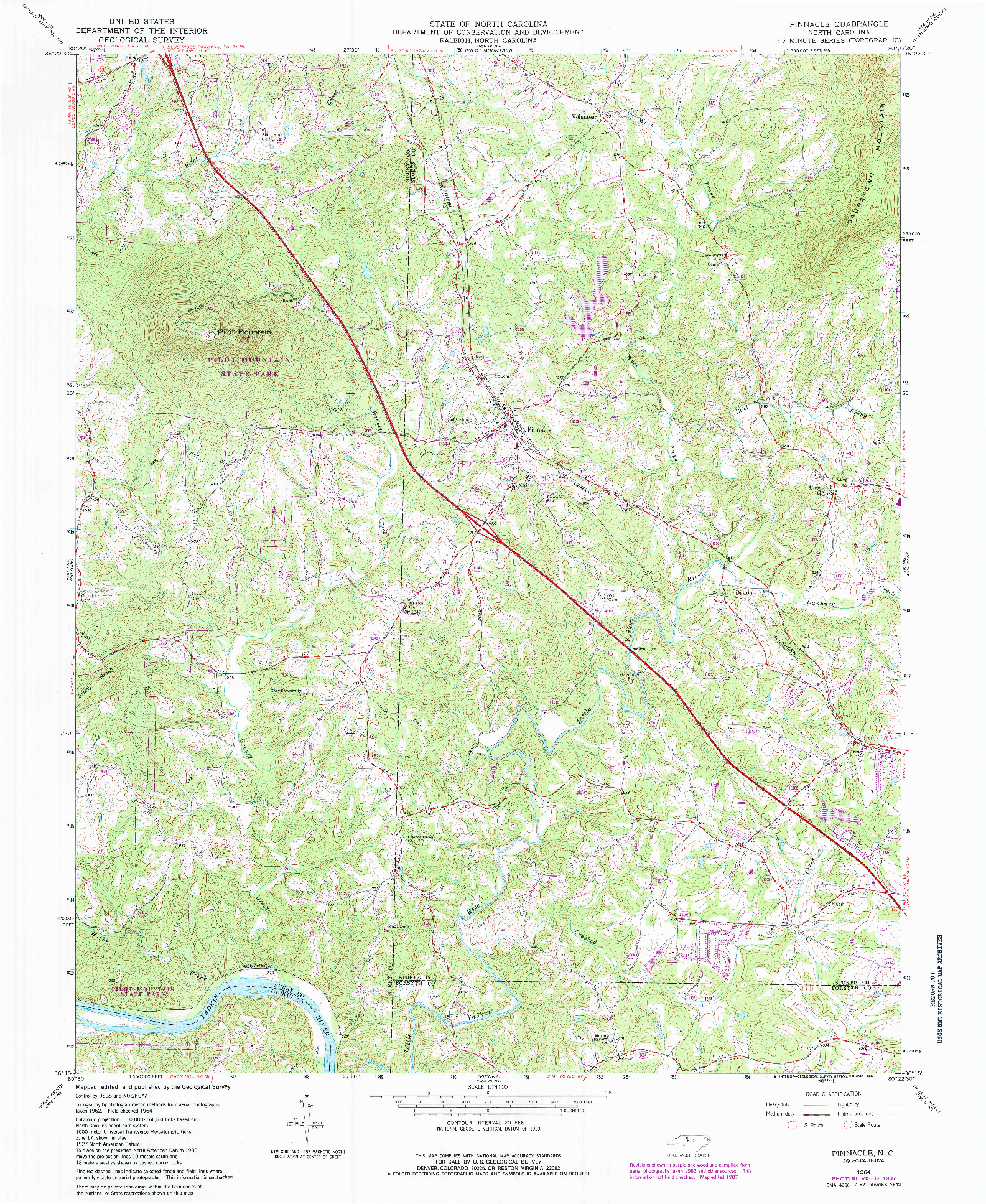 USGS 1:24000-SCALE QUADRANGLE FOR PINNACLE, NC 1964