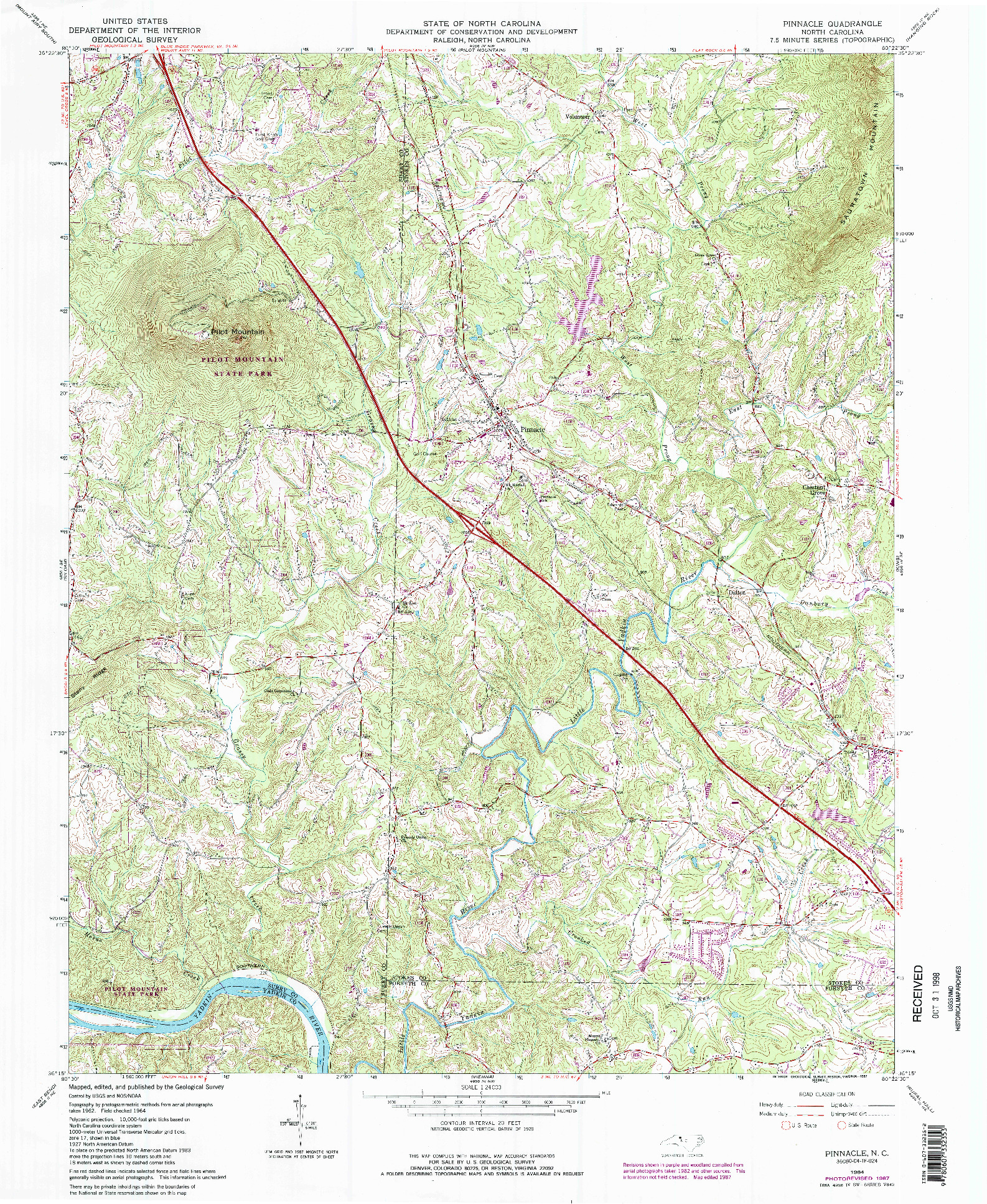 USGS 1:24000-SCALE QUADRANGLE FOR PINNACLE, NC 1964