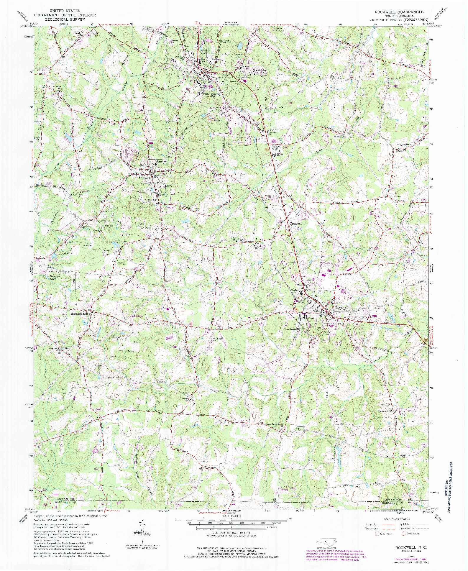 USGS 1:24000-SCALE QUADRANGLE FOR ROCKWELL, NC 1962