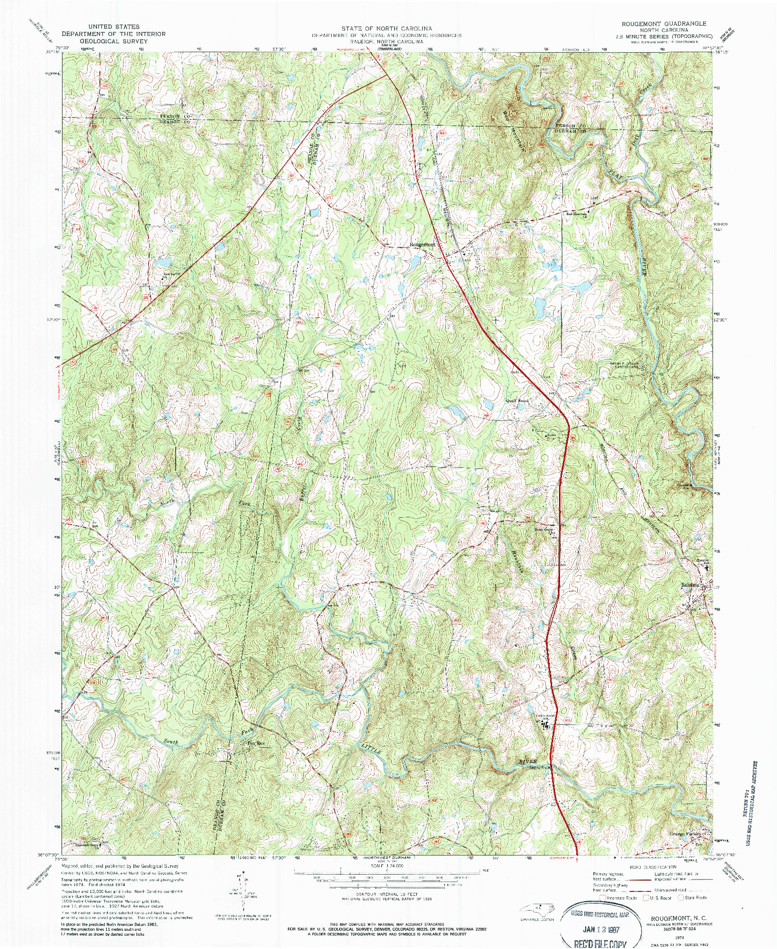 USGS 1:24000-SCALE QUADRANGLE FOR ROUGEMONT, NC 1974
