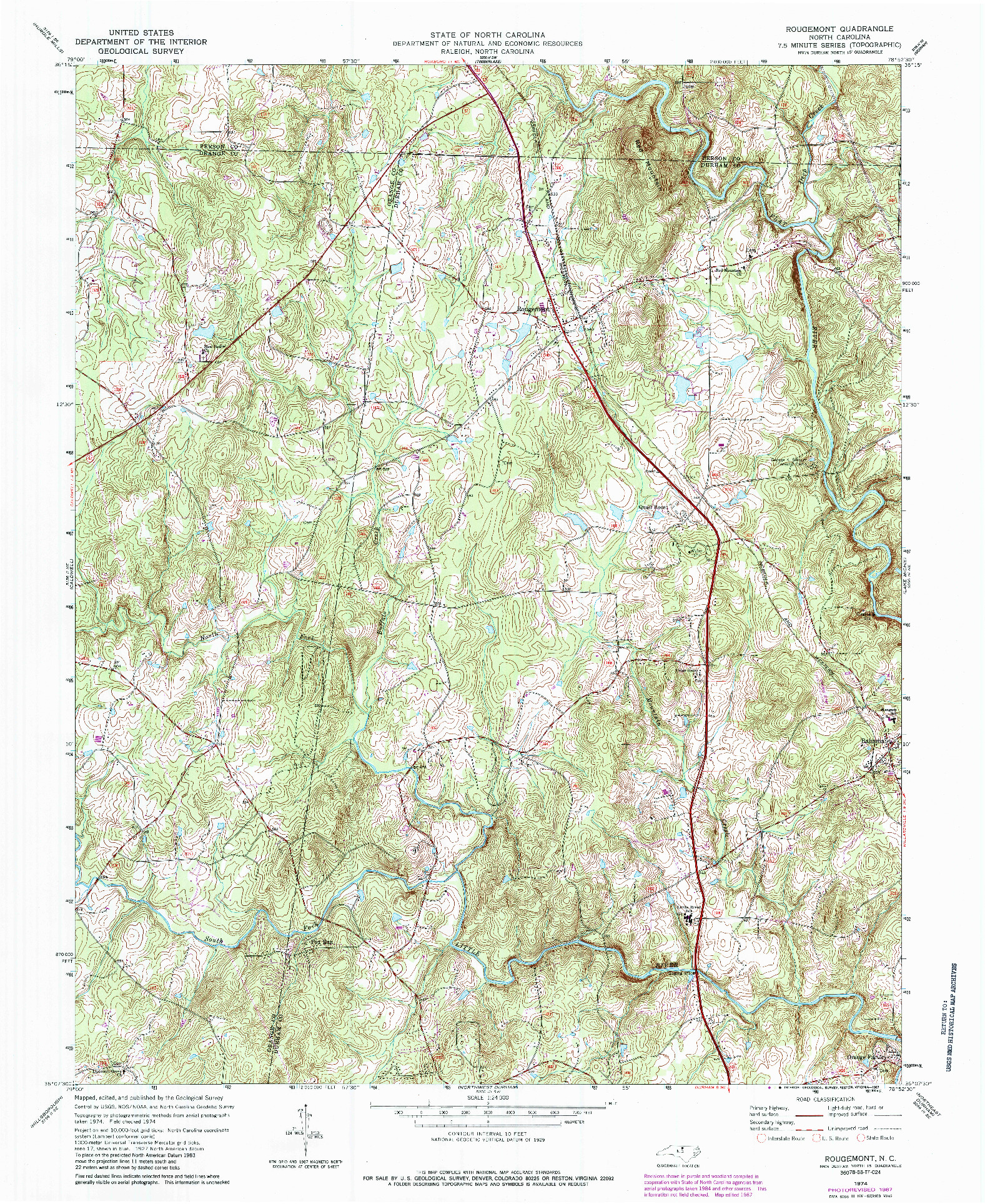 USGS 1:24000-SCALE QUADRANGLE FOR ROUGEMONT, NC 1974