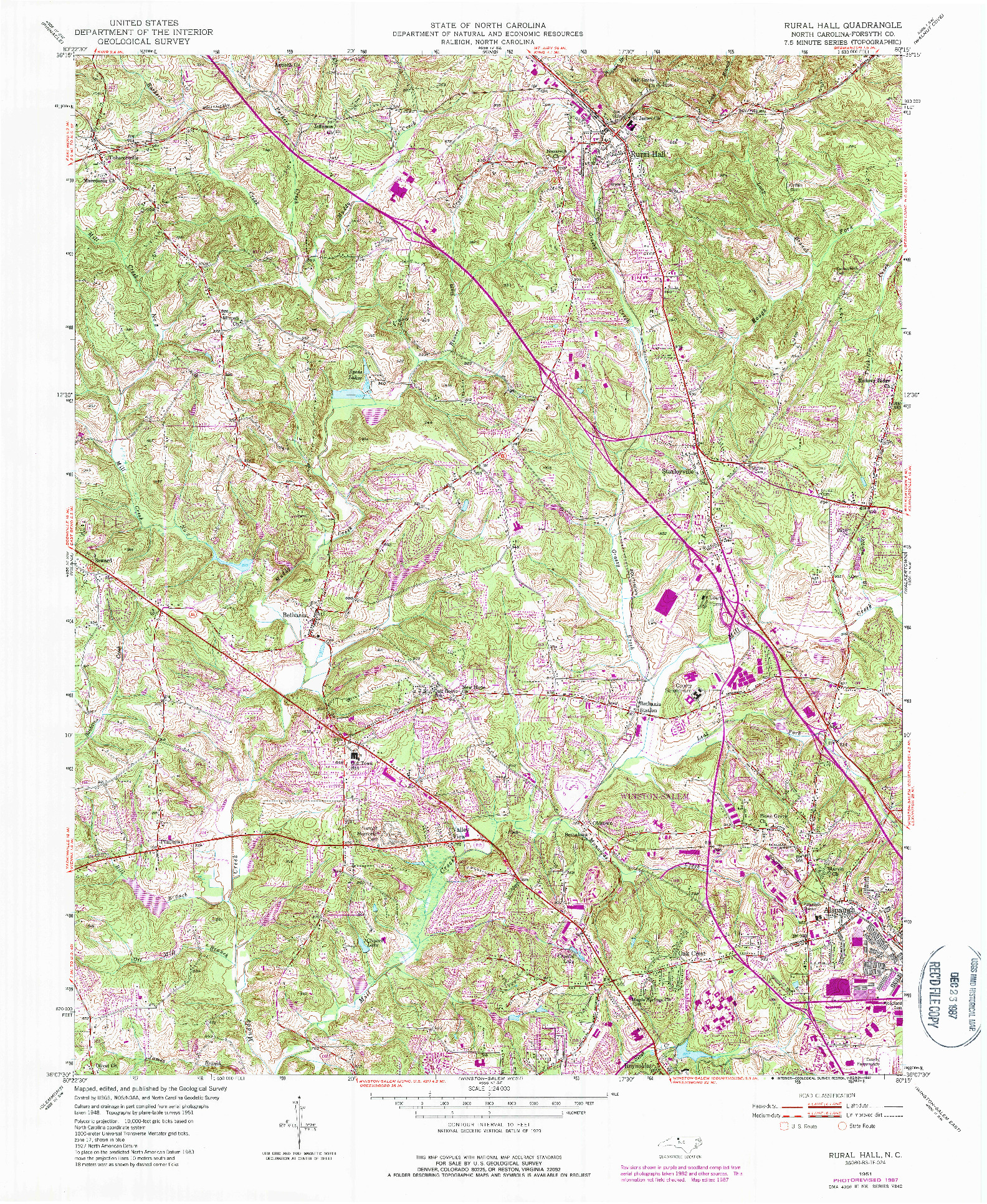 USGS 1:24000-SCALE QUADRANGLE FOR RURAL HALL, NC 1951