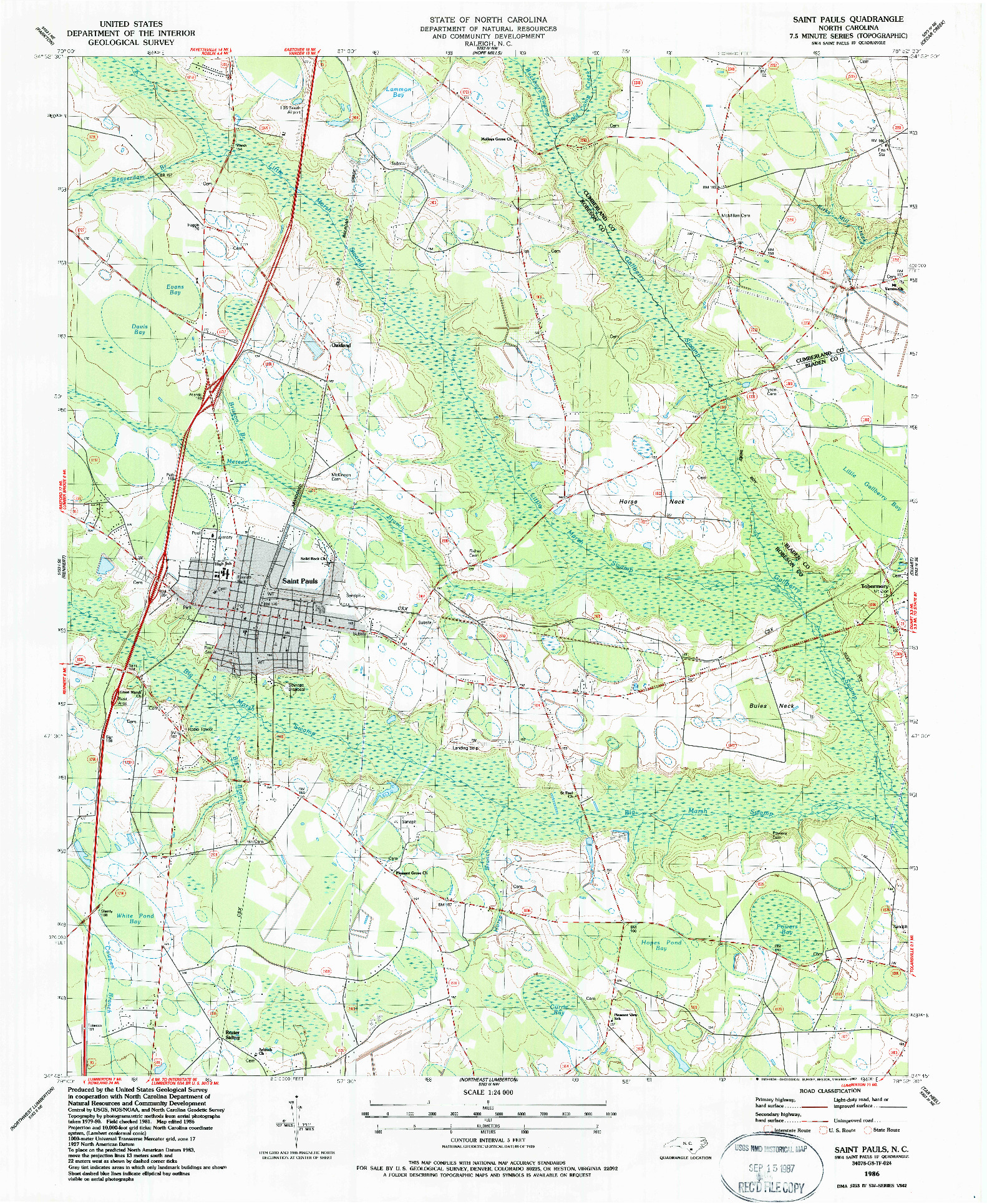 USGS 1:24000-SCALE QUADRANGLE FOR SAINT PAULS, NC 1986