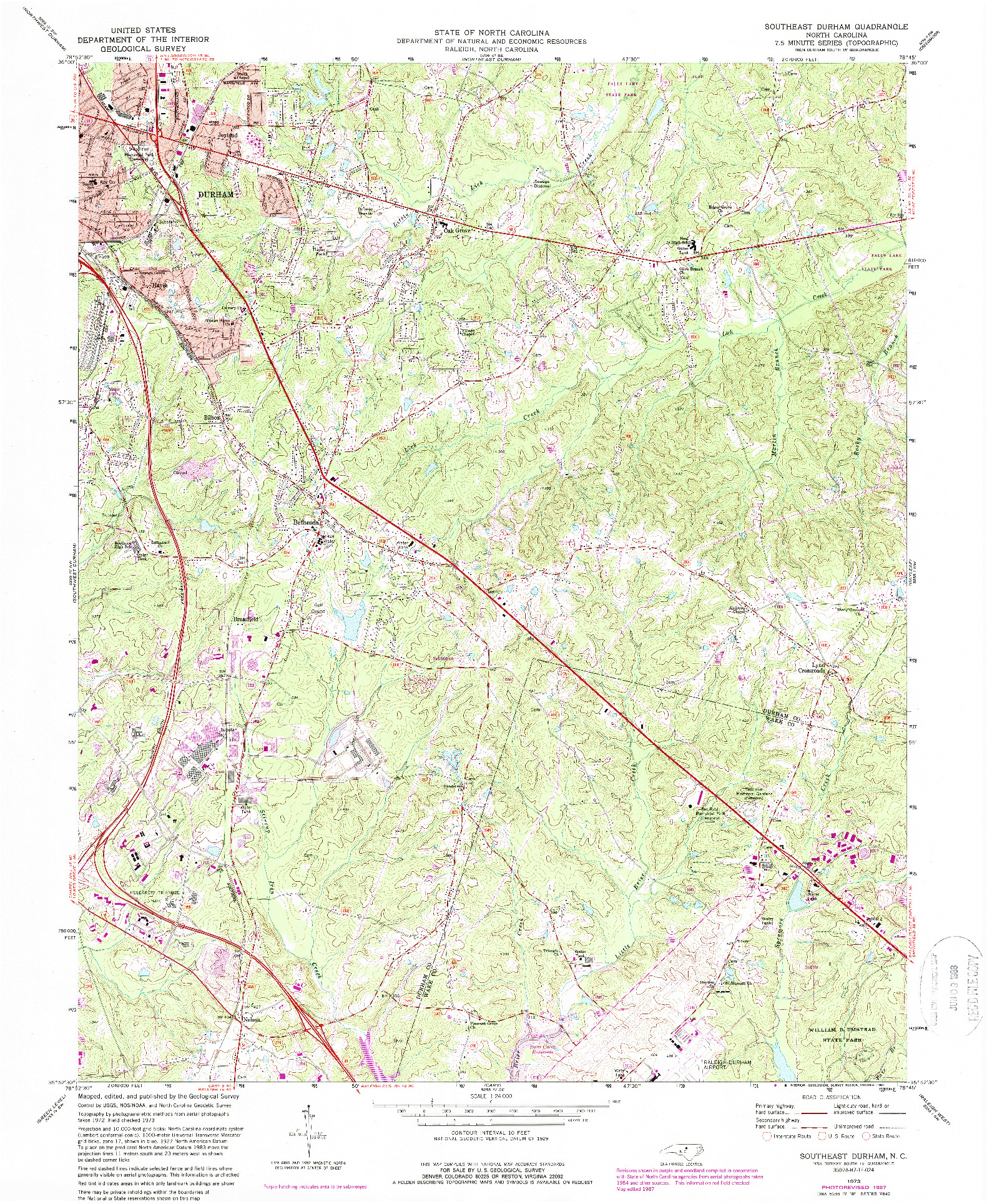 USGS 1:24000-SCALE QUADRANGLE FOR SOUTHEAST DURHAM, NC 1973