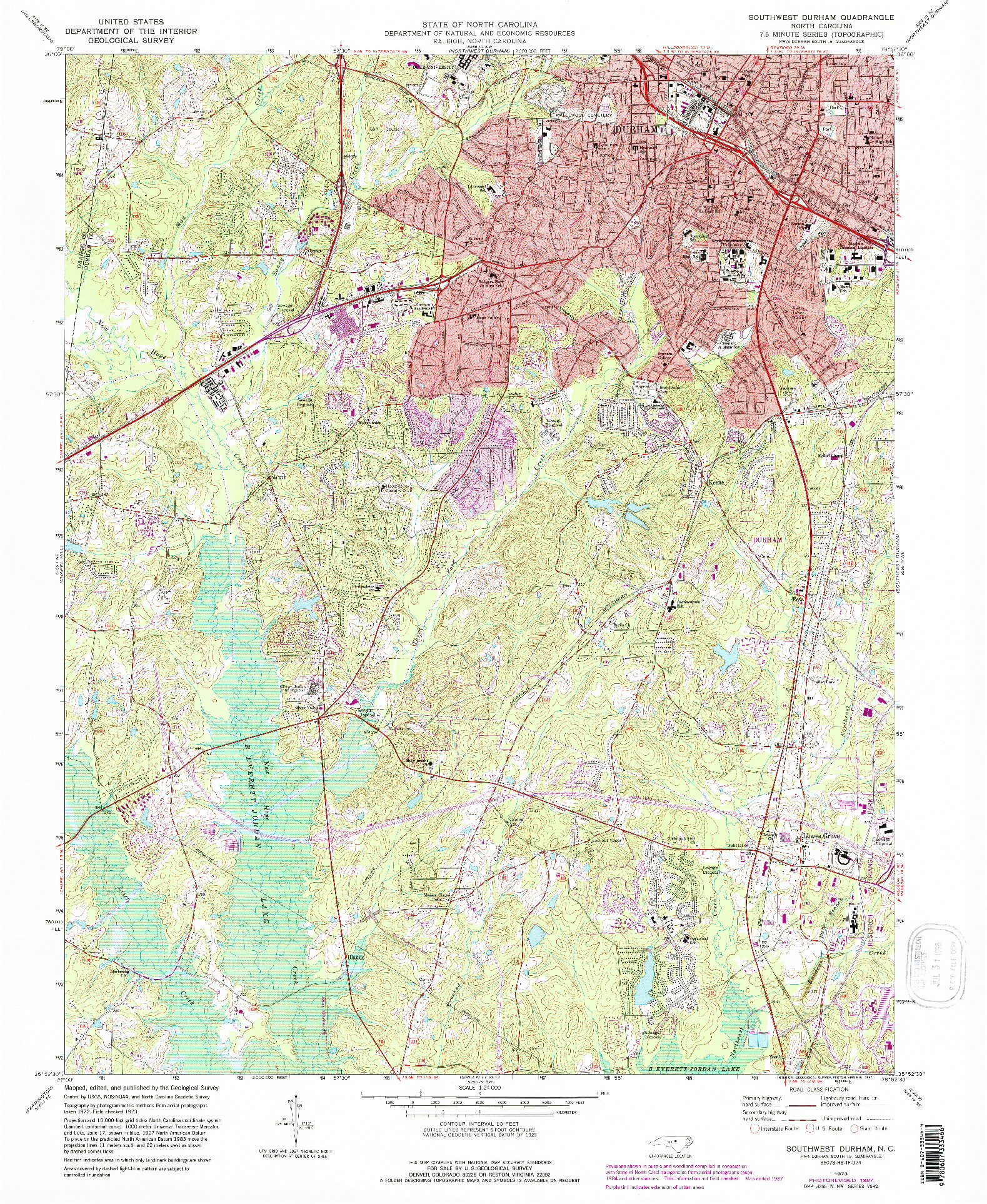 USGS 1:24000-SCALE QUADRANGLE FOR SOUTHWEST DURHAM, NC 1973