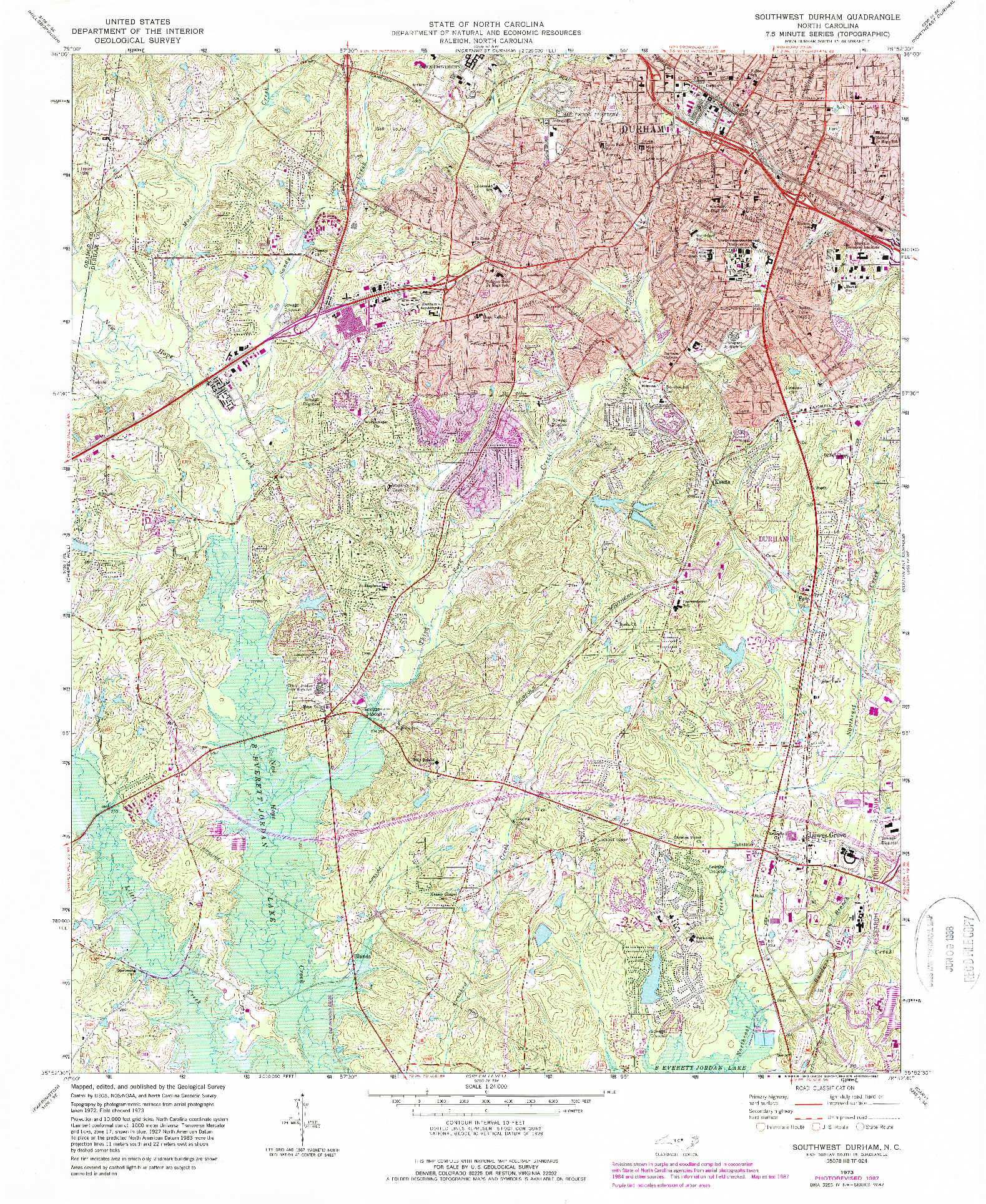 USGS 1:24000-SCALE QUADRANGLE FOR SOUTHWEST DURHAM, NC 1973