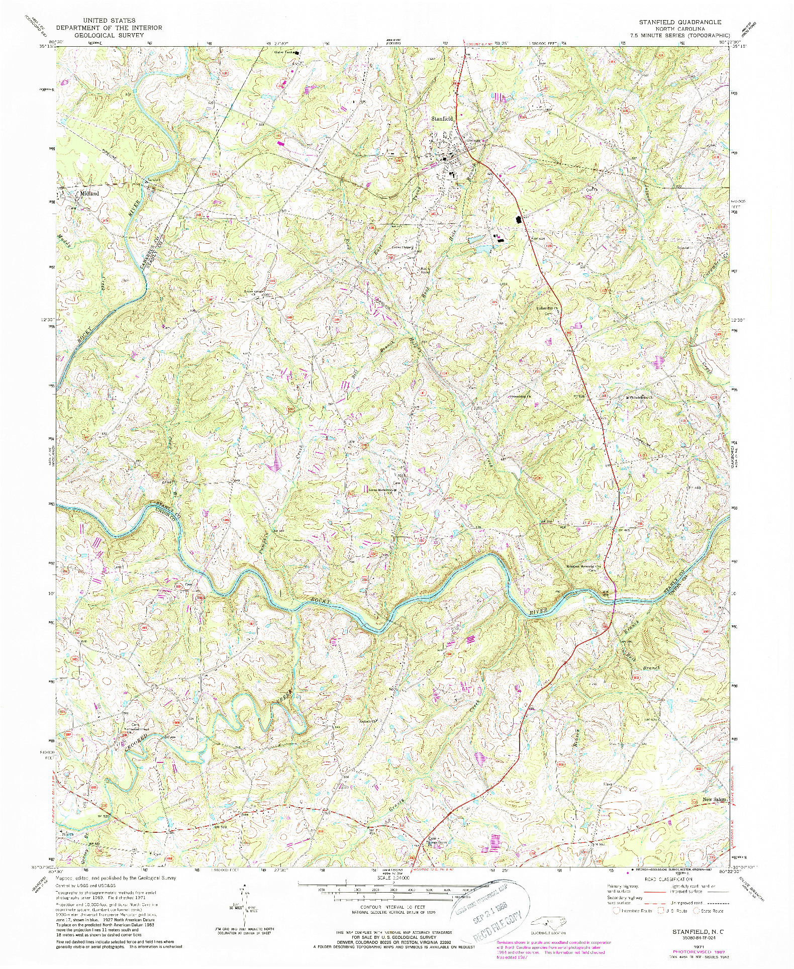 USGS 1:24000-SCALE QUADRANGLE FOR STANFIELD, NC 1971