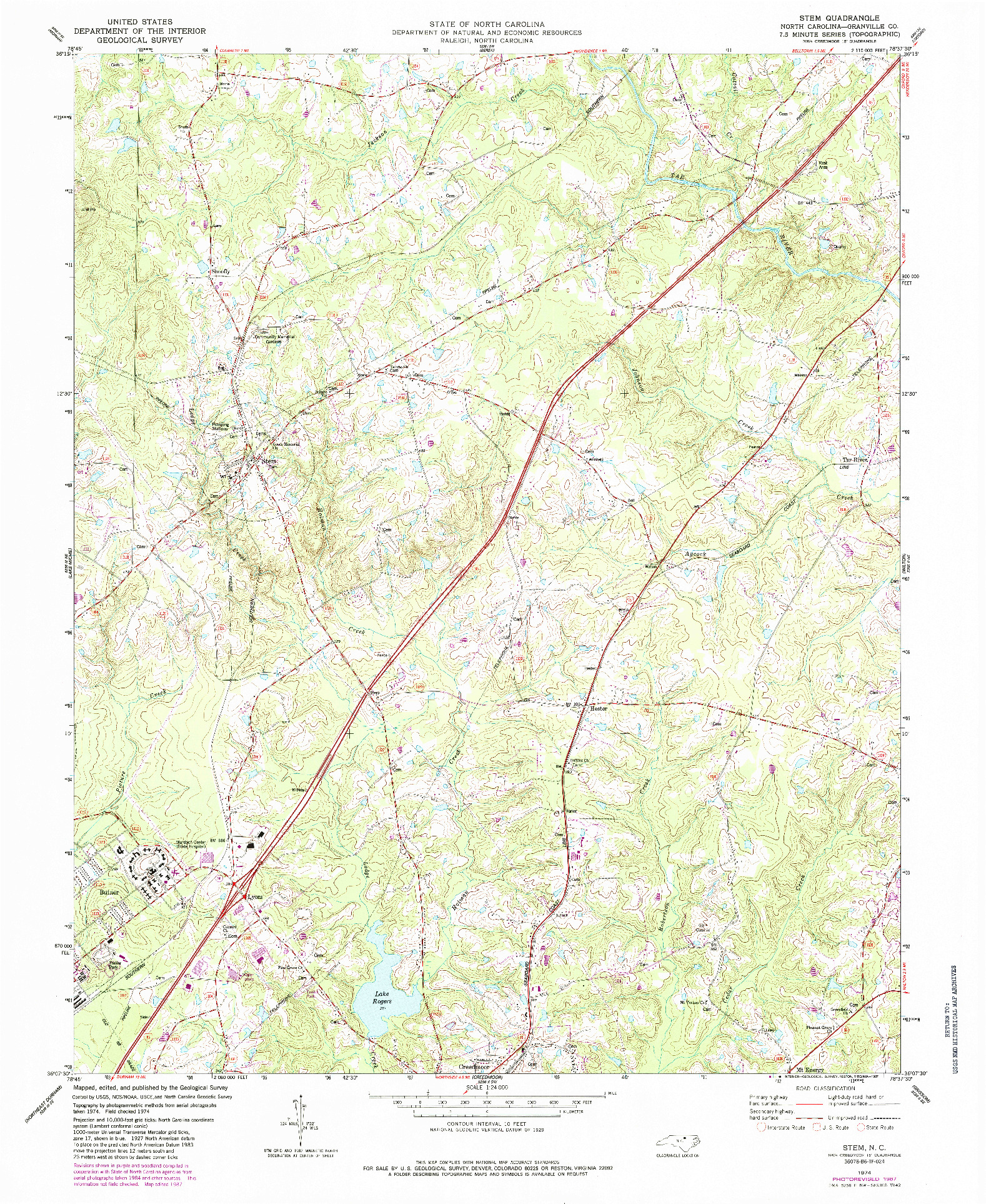 USGS 1:24000-SCALE QUADRANGLE FOR STEM, NC 1974