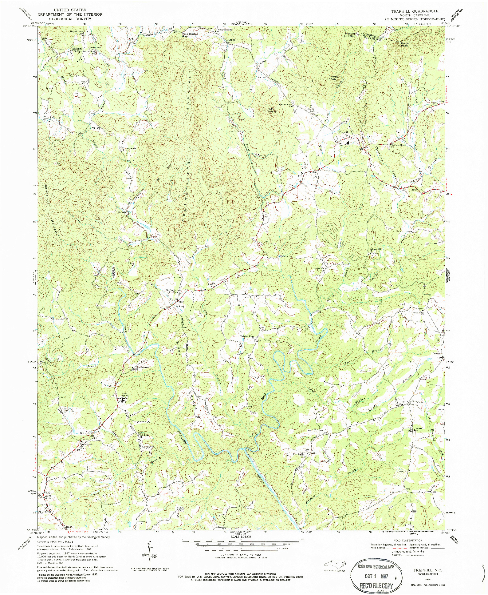 USGS 1:24000-SCALE QUADRANGLE FOR TRAPHILL, NC 1968