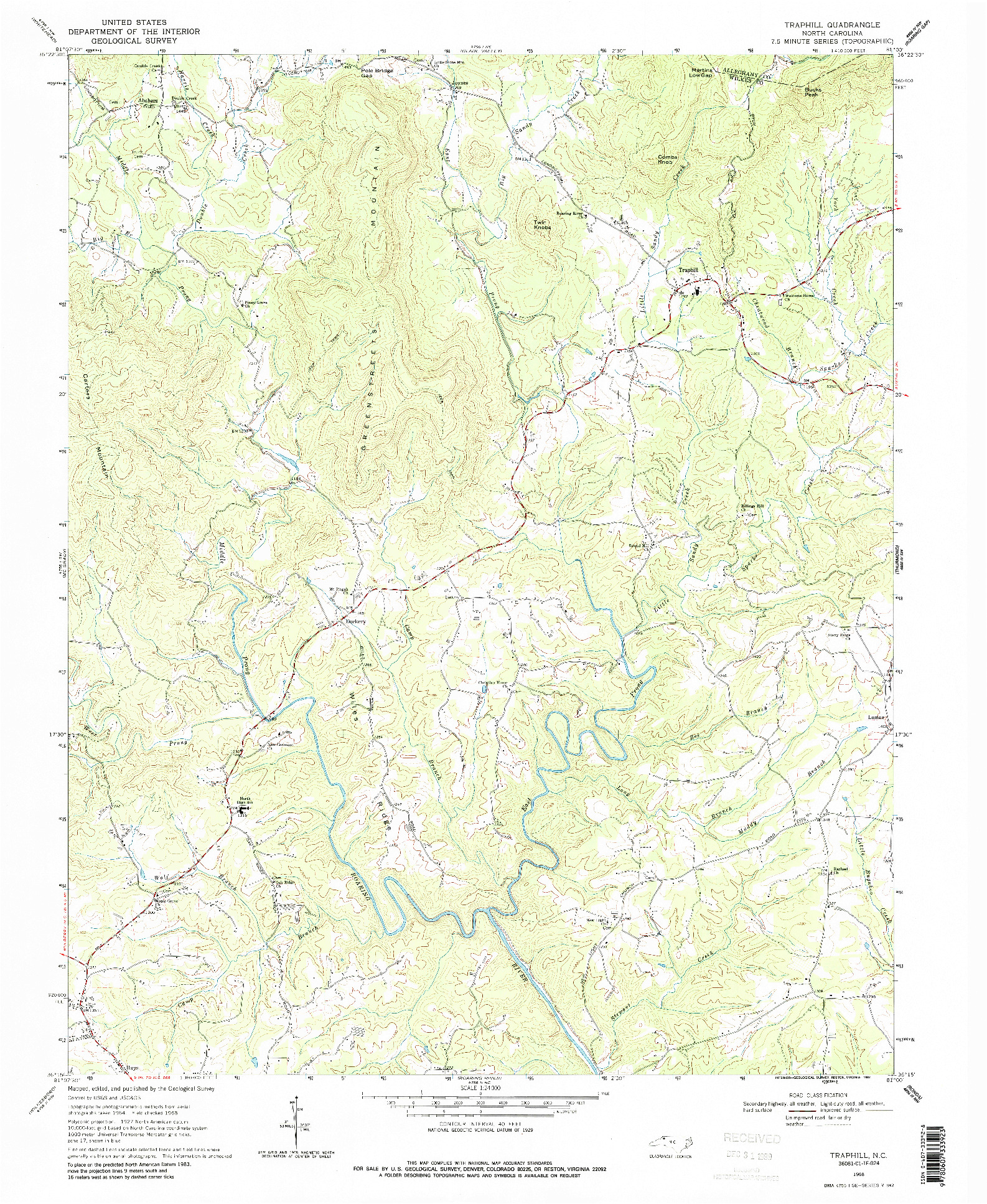 USGS 1:24000-SCALE QUADRANGLE FOR TRAPHILL, NC 1968