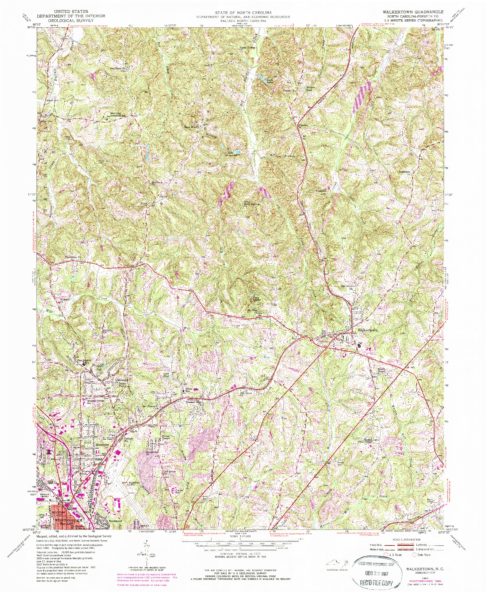 USGS 1:24000-SCALE QUADRANGLE FOR WALKERTOWN, NC 1951