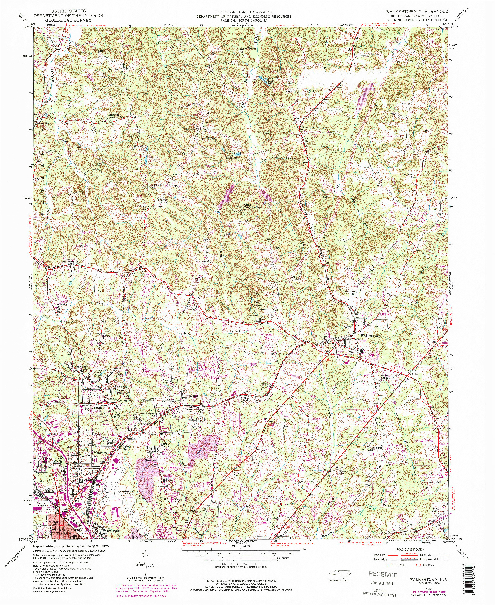 USGS 1:24000-SCALE QUADRANGLE FOR WALKERTOWN, NC 1951