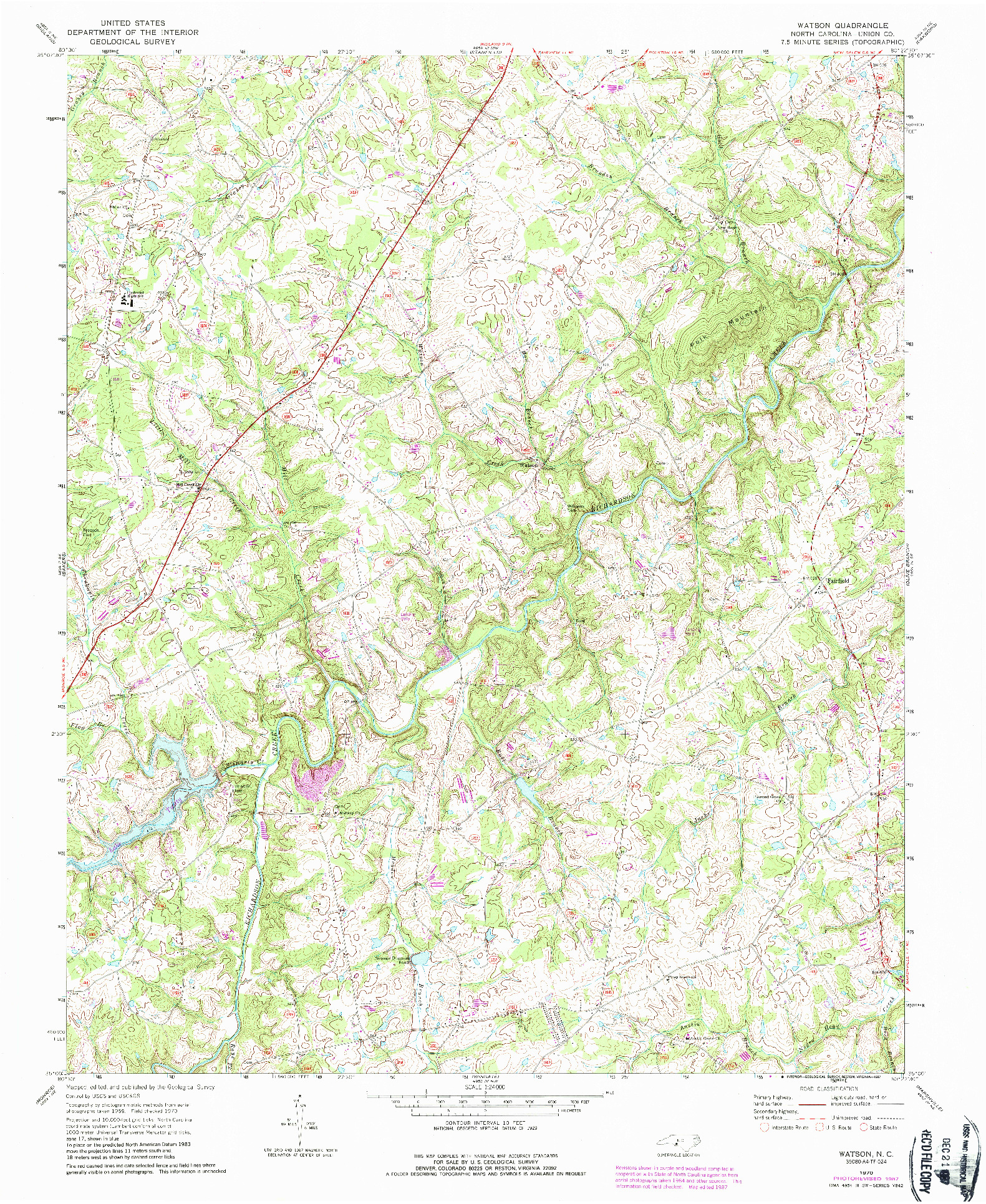 USGS 1:24000-SCALE QUADRANGLE FOR WATSON, NC 1970