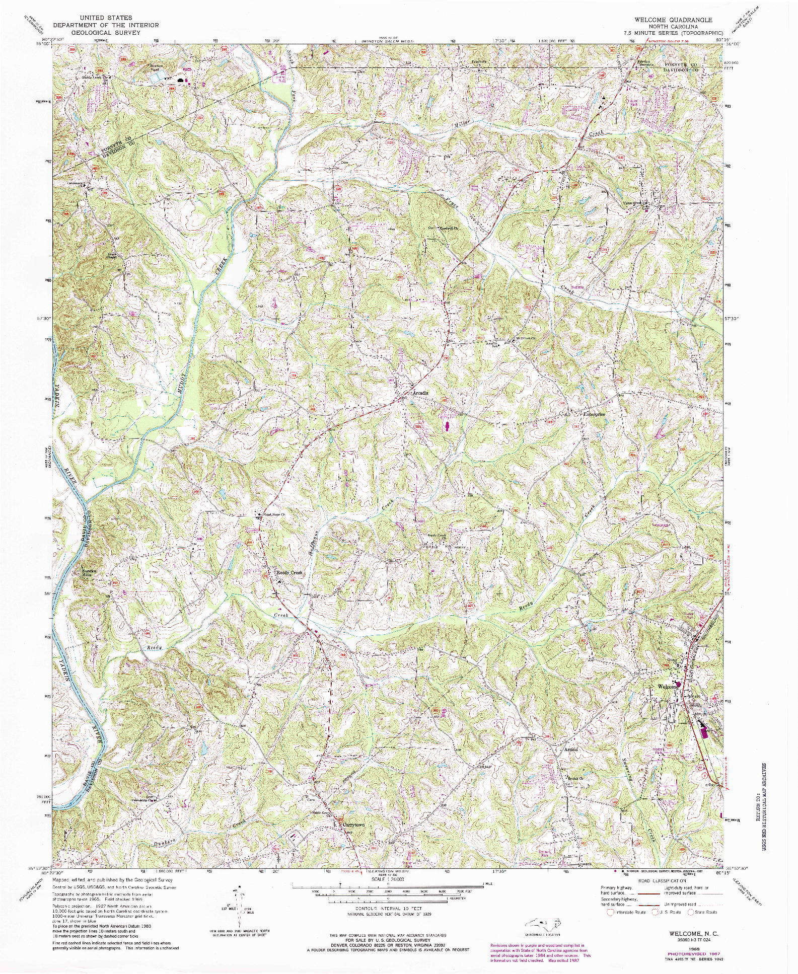 USGS 1:24000-SCALE QUADRANGLE FOR WELCOME, NC 1969