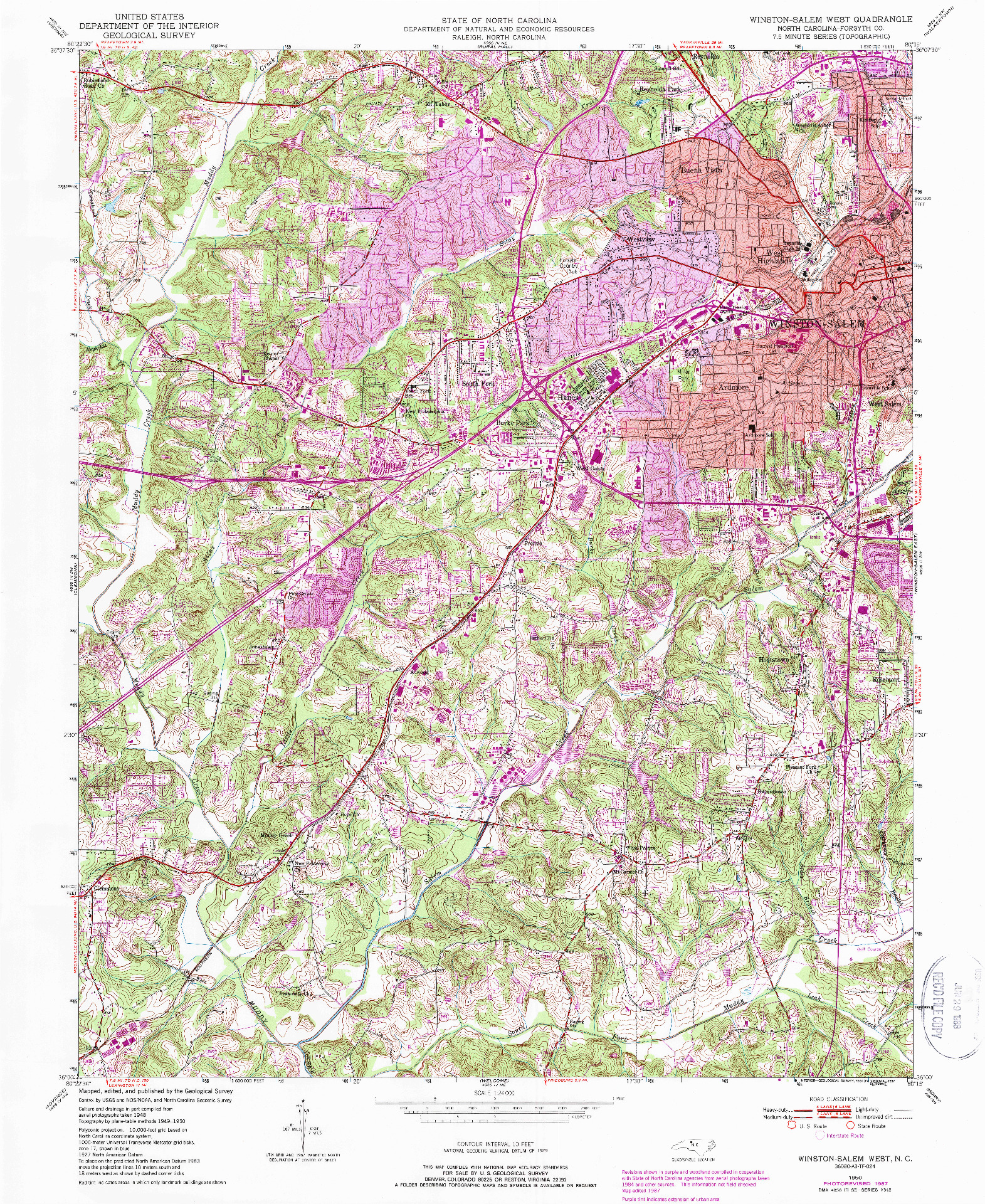 USGS 1:24000-SCALE QUADRANGLE FOR WINSTON-SALEM WEST, NC 1950