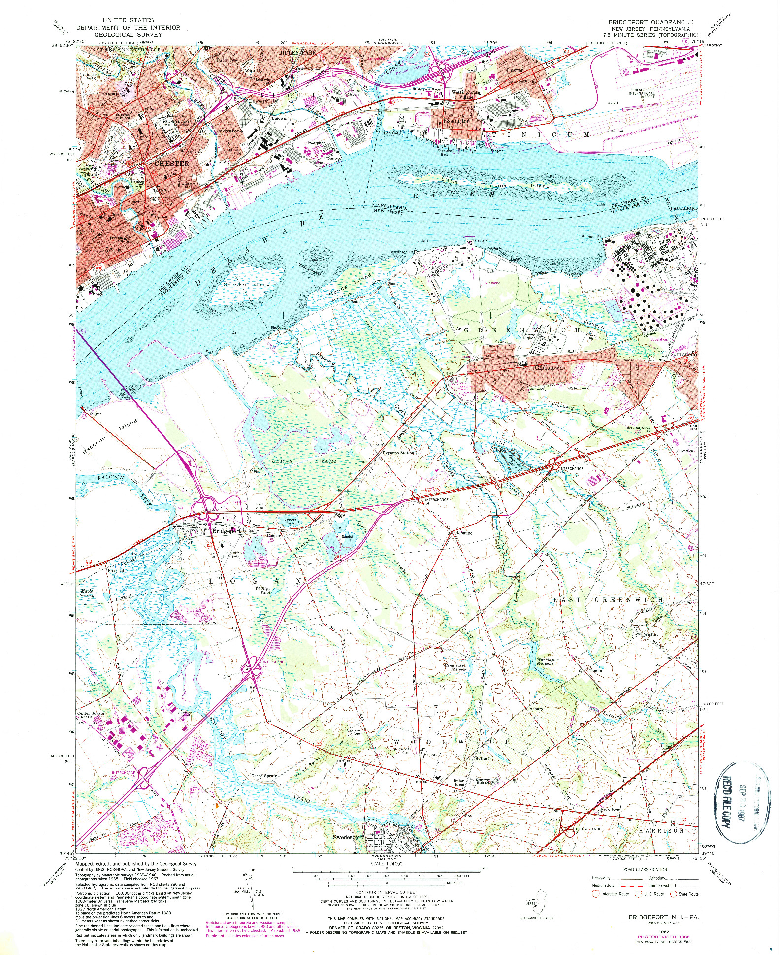 USGS 1:24000-SCALE QUADRANGLE FOR BRIDGEPORT, NJ 1967