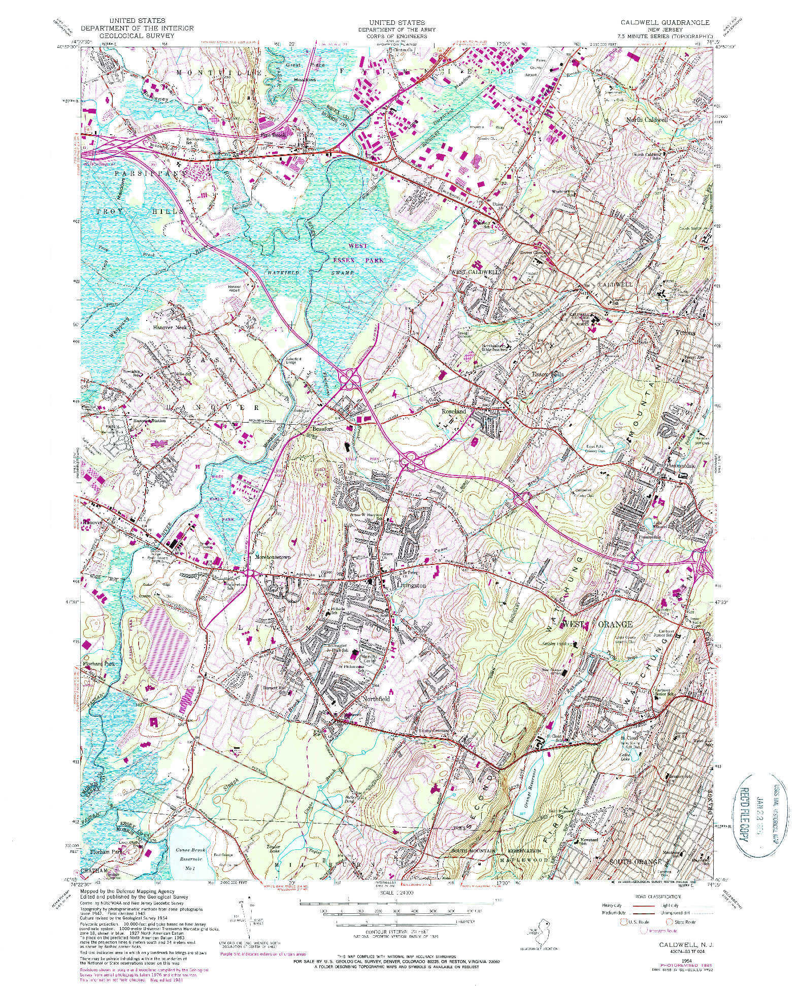 USGS 1:24000-SCALE QUADRANGLE FOR CALDWELL, NJ 1954