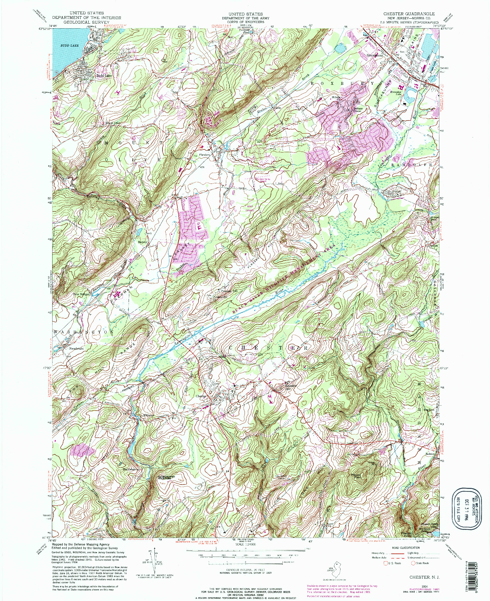 USGS 1:24000-SCALE QUADRANGLE FOR CHESTER, NJ 1954