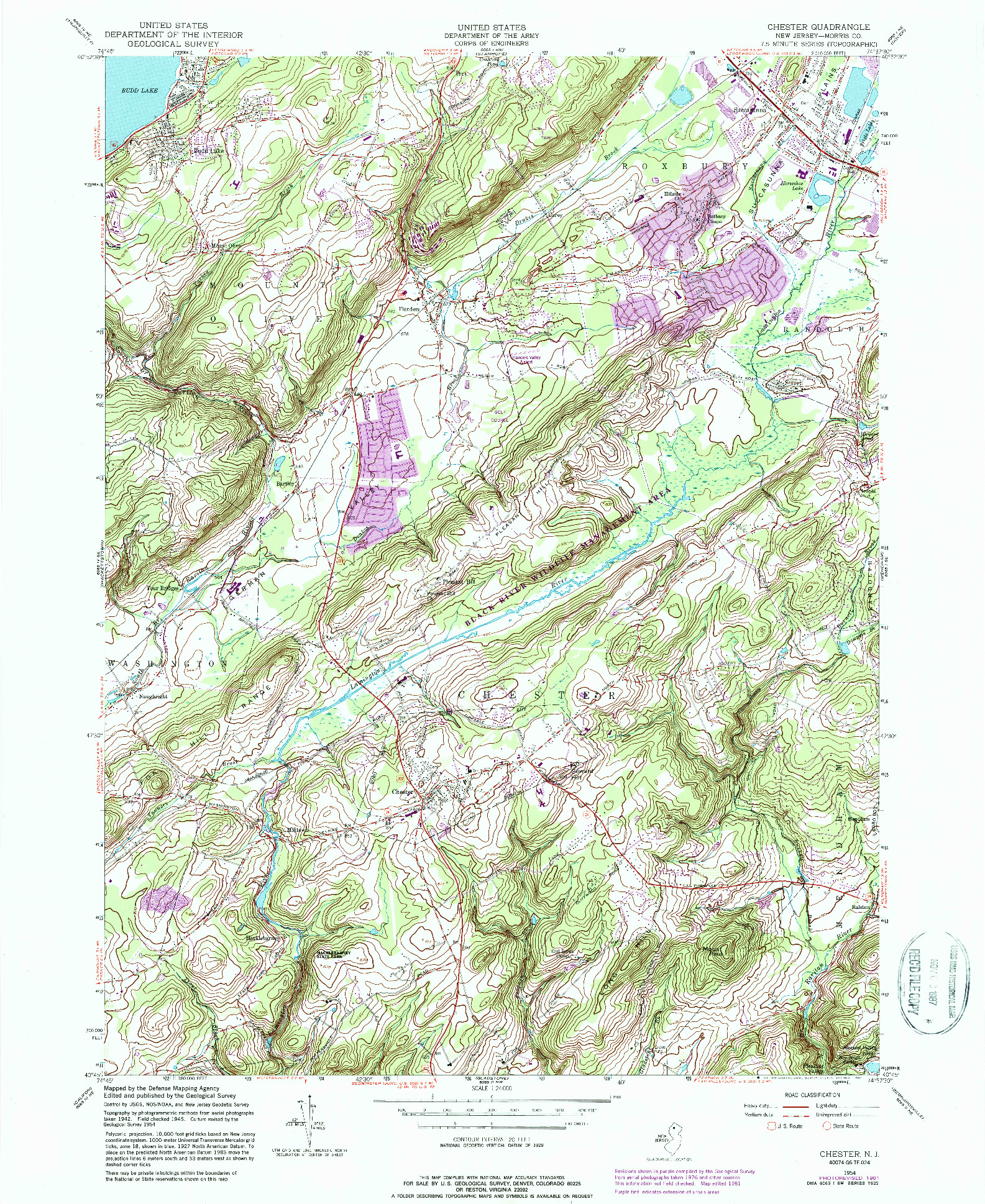 USGS 1:24000-SCALE QUADRANGLE FOR CHESTER, NJ 1954