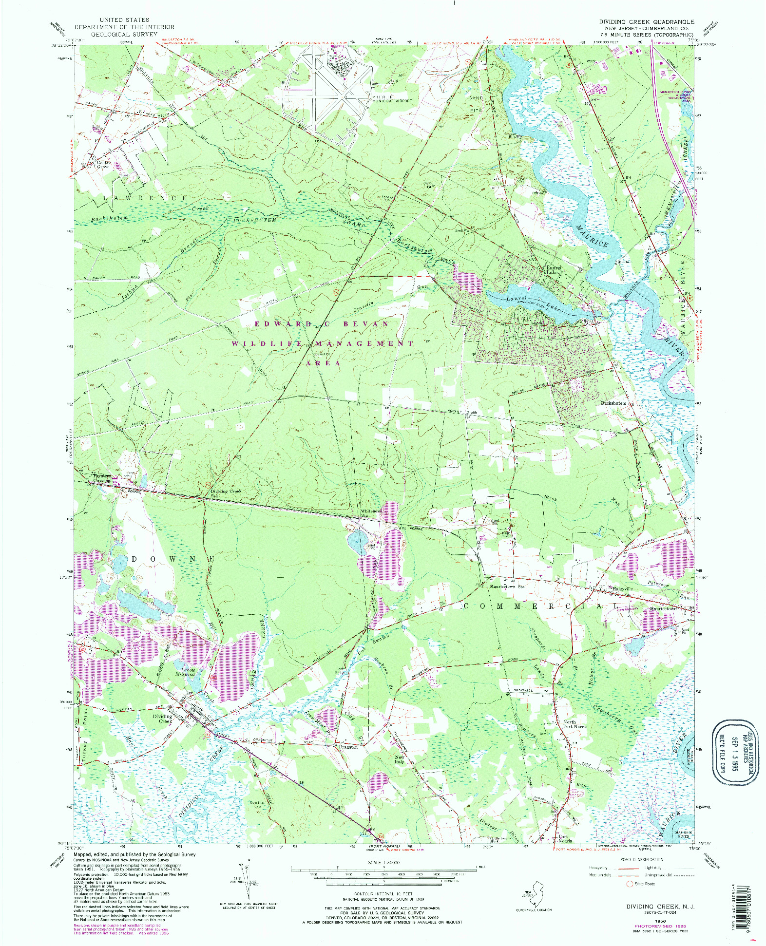USGS 1:24000-SCALE QUADRANGLE FOR DIVIDING CREEK, NJ 1956