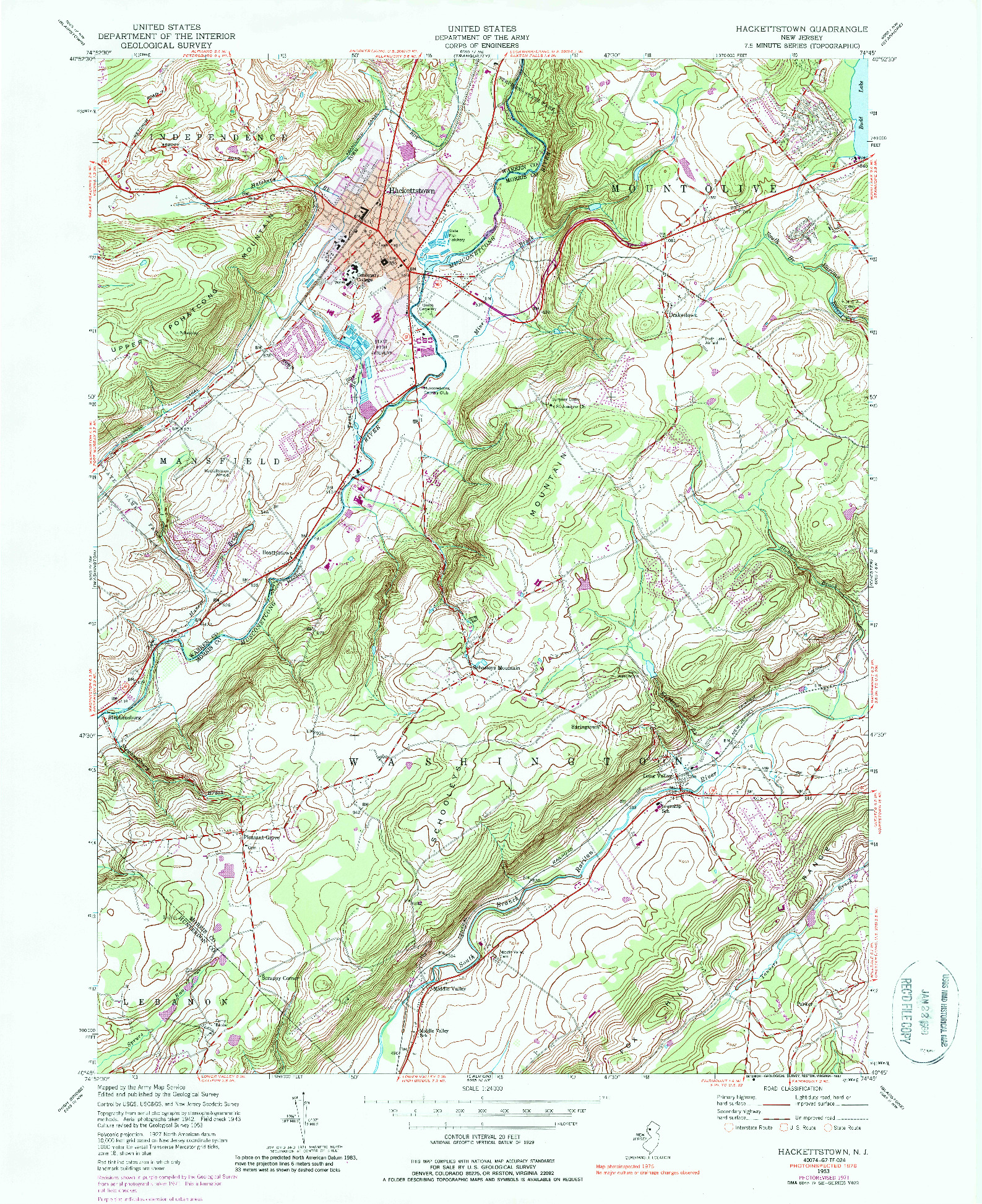 USGS 1:24000-SCALE QUADRANGLE FOR HACKETTSTOWN, NJ 1953