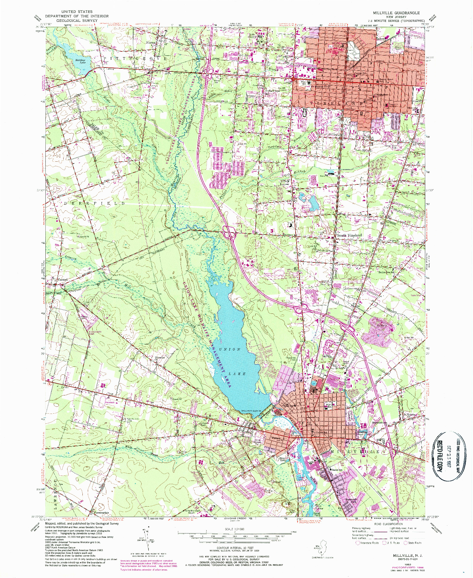 USGS 1:24000-SCALE QUADRANGLE FOR MILLVILLE, NJ 1953