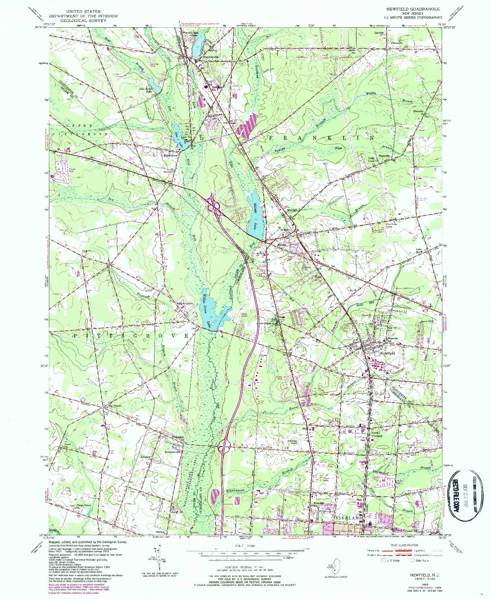 USGS 1:24000-SCALE QUADRANGLE FOR NEWFIELD, NJ 1953