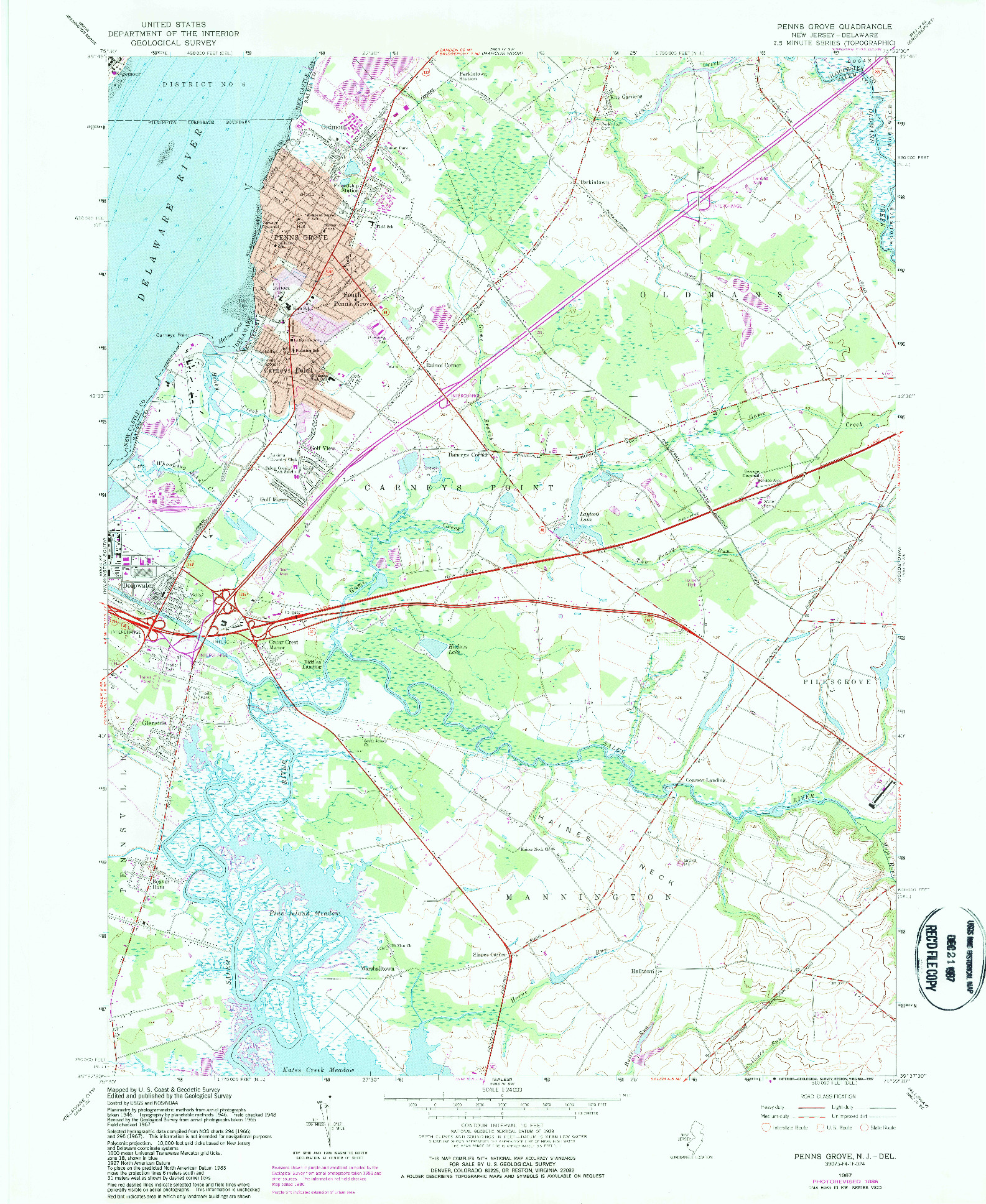 USGS 1:24000-SCALE QUADRANGLE FOR PENNS GROVE, NJ 1967