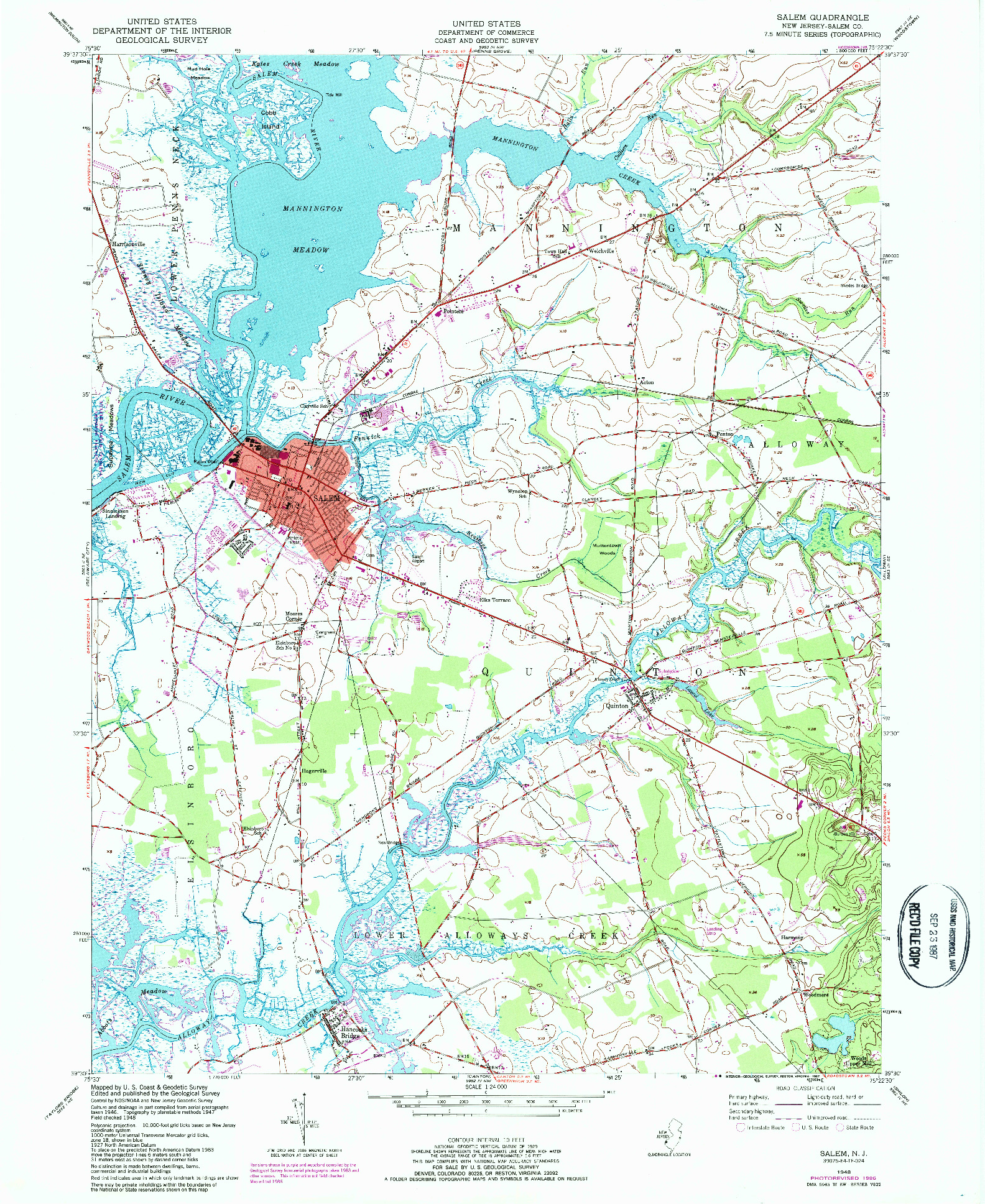 USGS 1:24000-SCALE QUADRANGLE FOR SALEM, NJ 1948