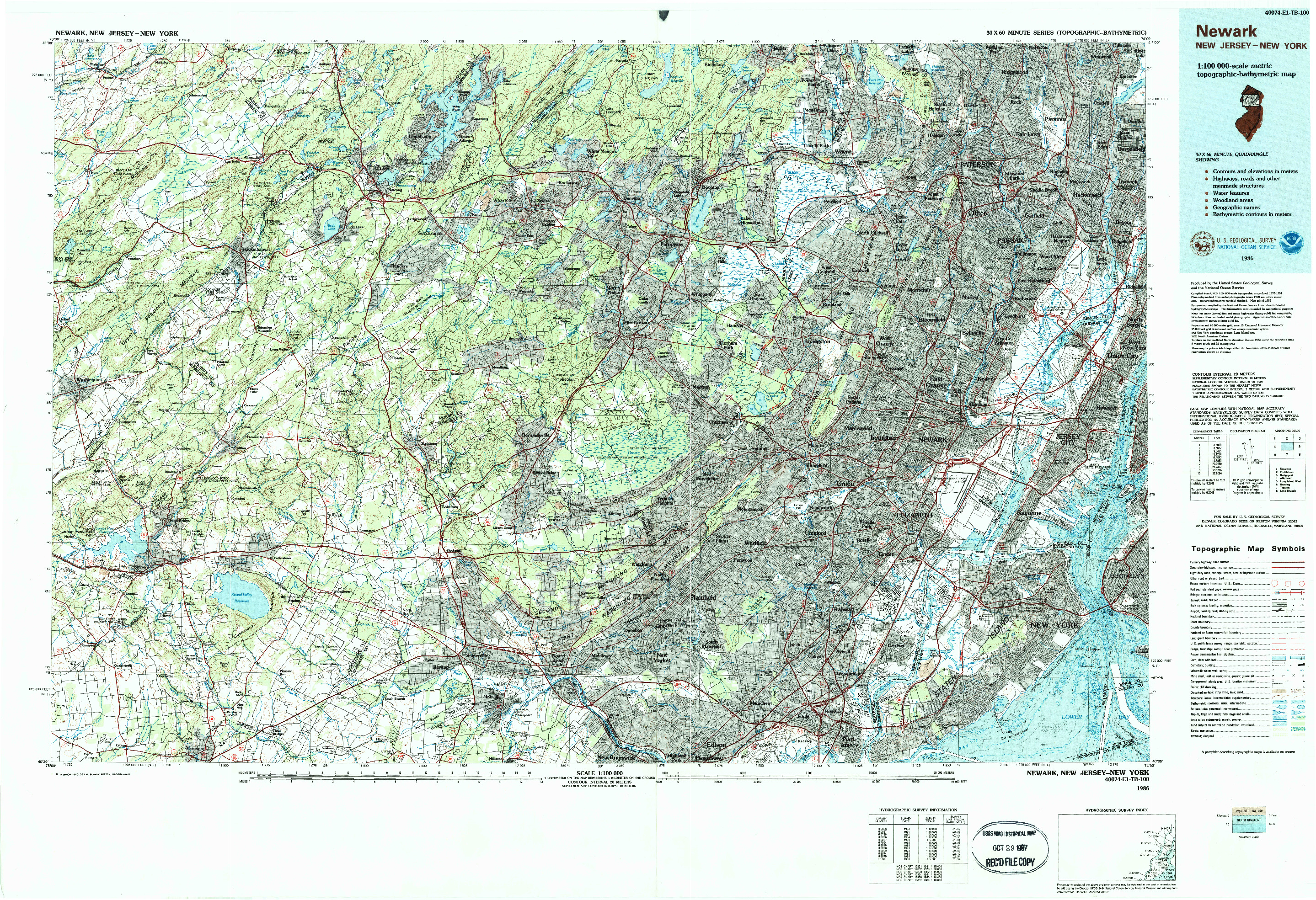 USGS 1:100000-SCALE QUADRANGLE FOR NEWARK, NJ 1986