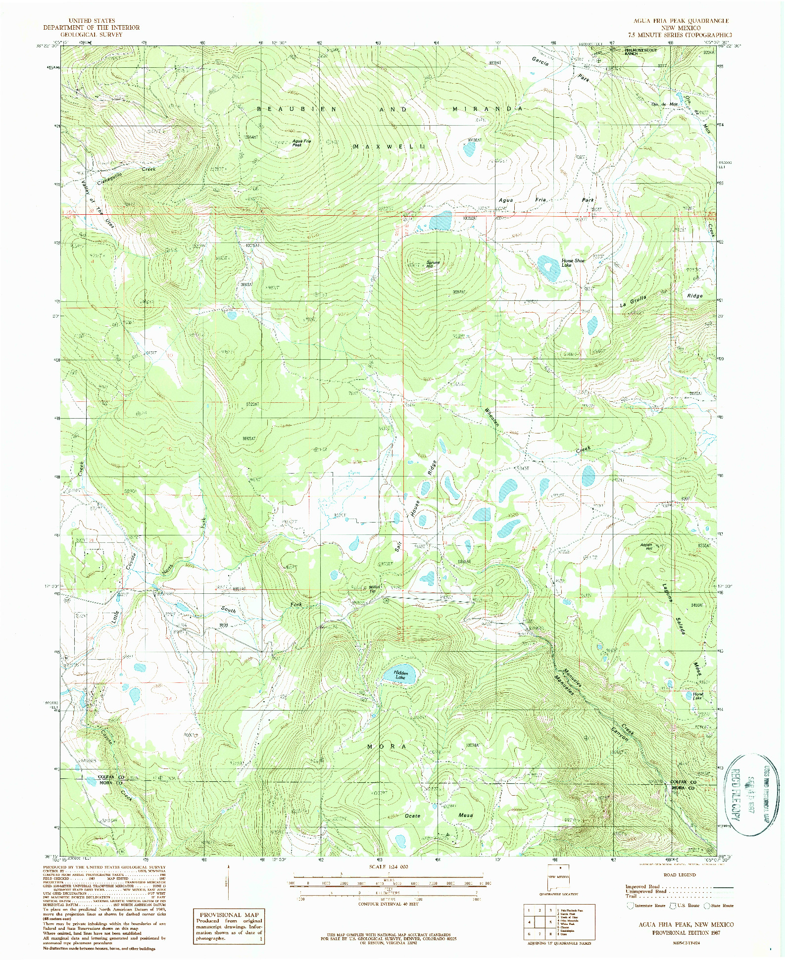 USGS 1:24000-SCALE QUADRANGLE FOR AGUA FRIA PEAK, NM 1987