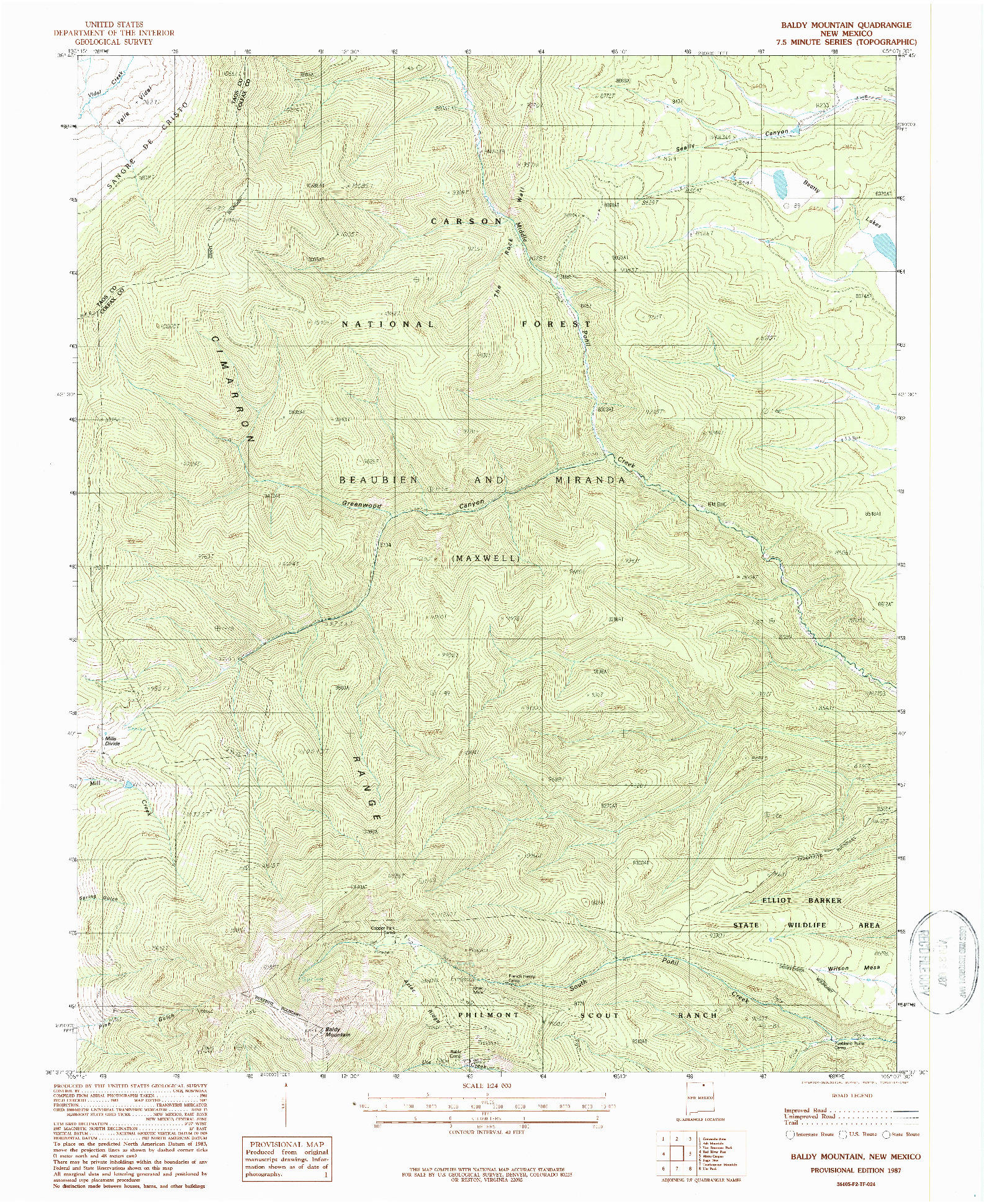 USGS 1:24000-SCALE QUADRANGLE FOR BALDY MOUNTAIN, NM 1987