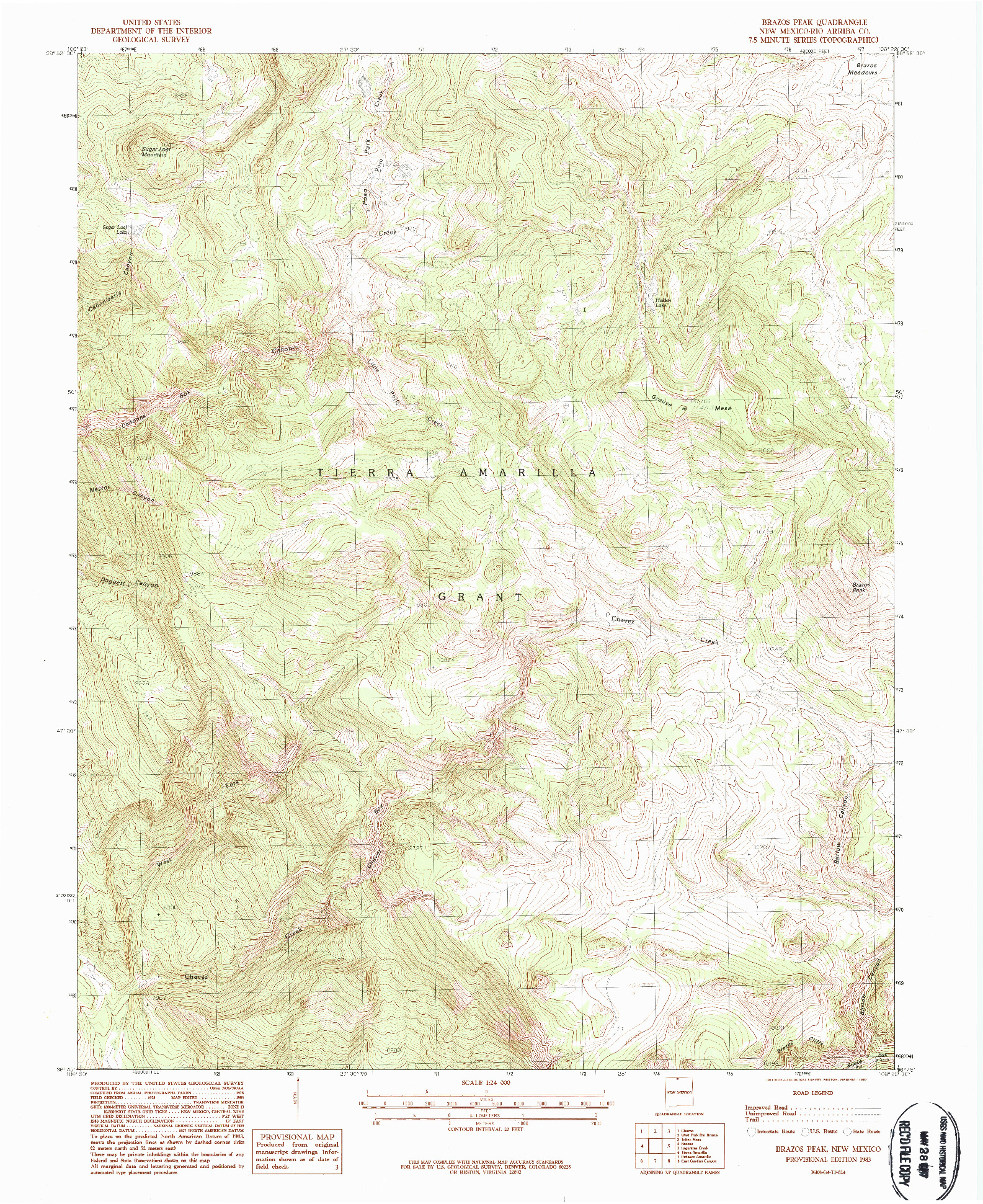 USGS 1:24000-SCALE QUADRANGLE FOR BRAZOS PEAK, NM 1983