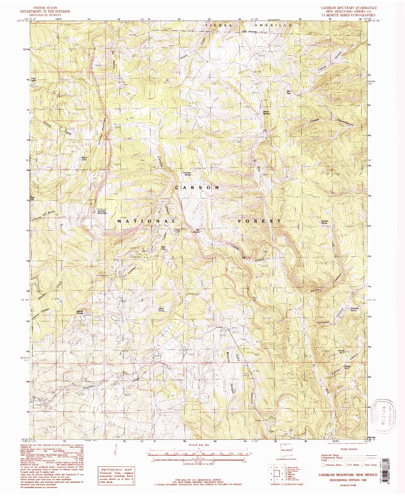 USGS 1:24000-SCALE QUADRANGLE FOR CANJILON MOUNTAIN, NM 1983