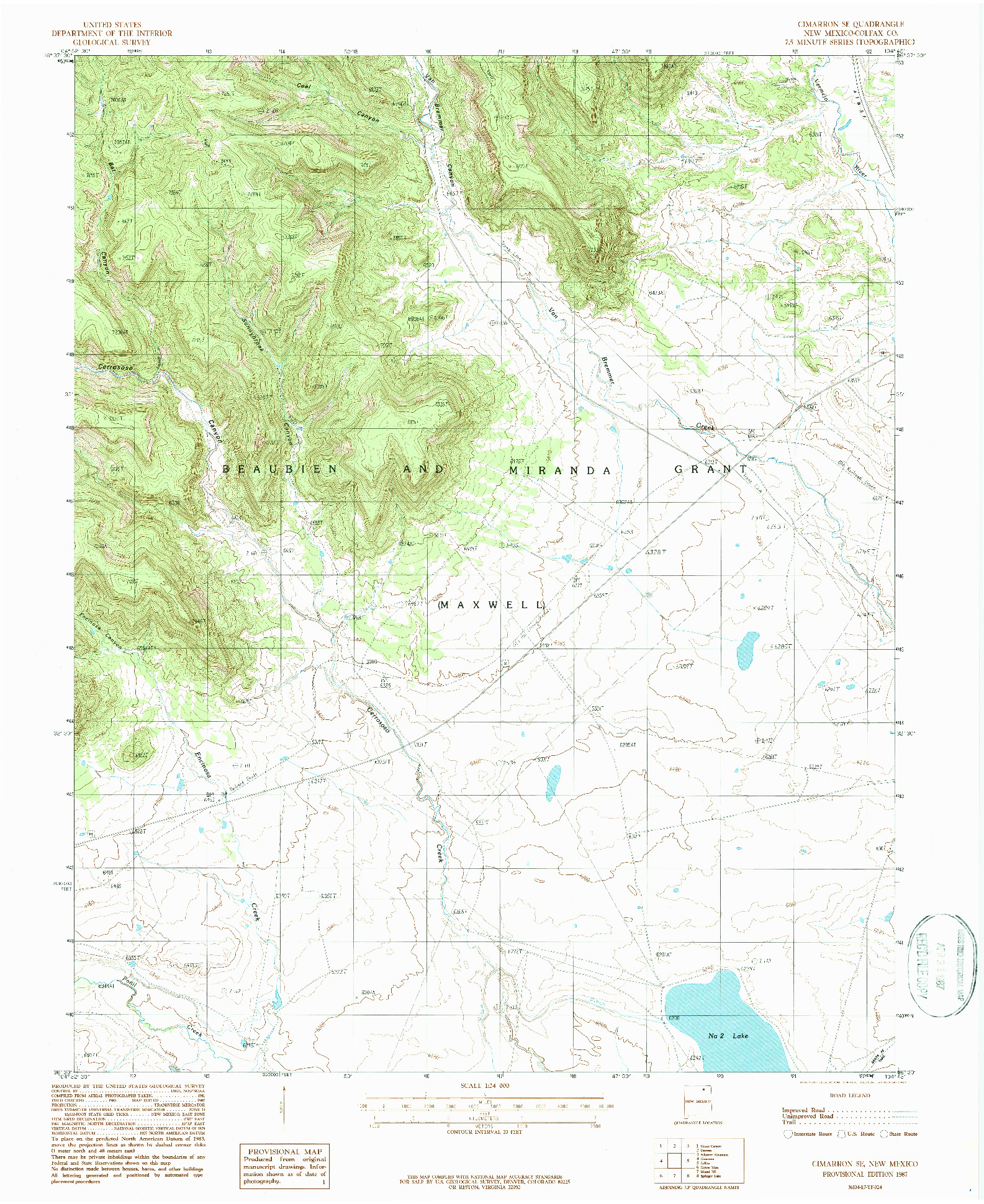 USGS 1:24000-SCALE QUADRANGLE FOR CIMARRON SE, NM 1987