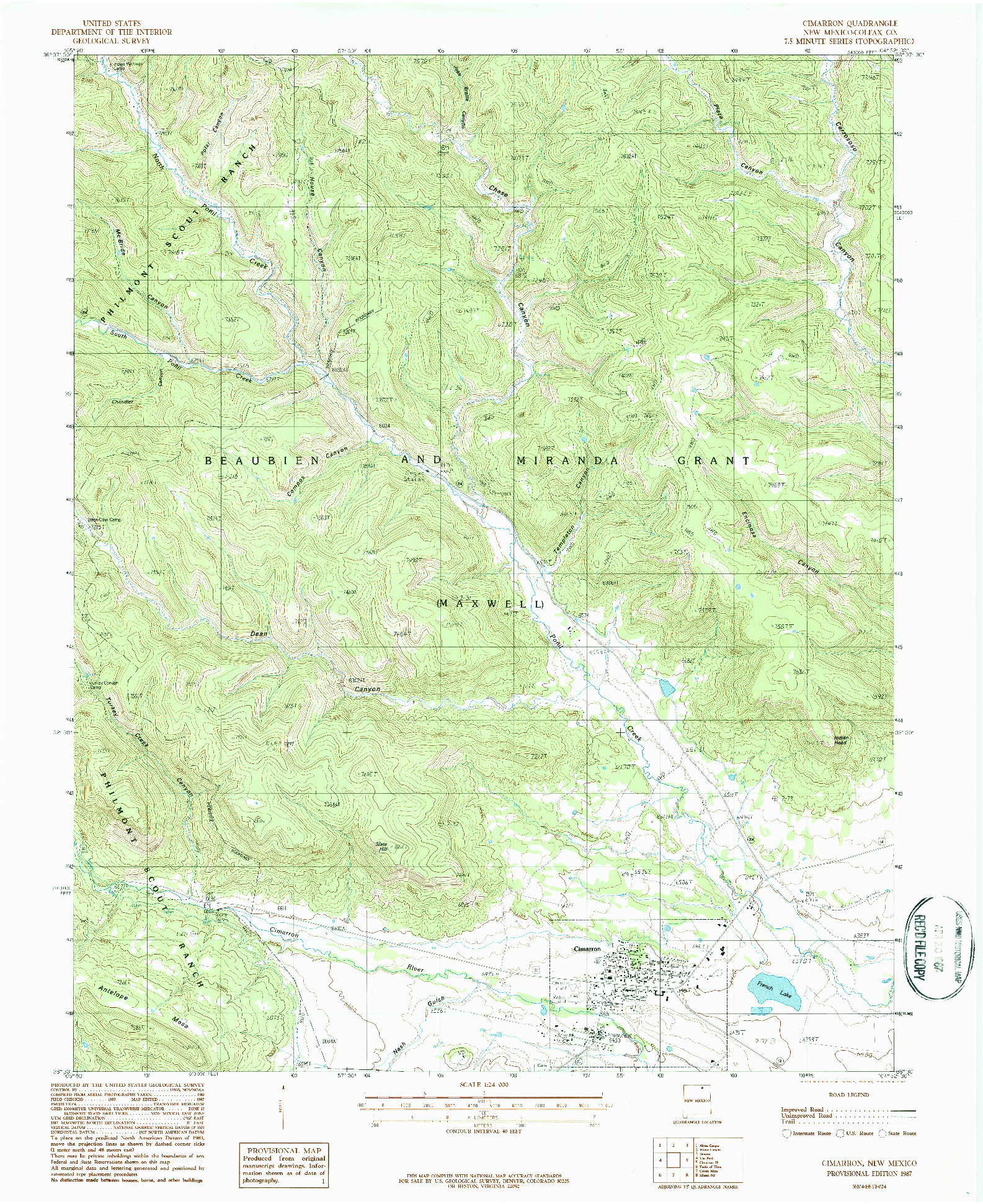 USGS 1:24000-SCALE QUADRANGLE FOR CIMARRON, NM 1987