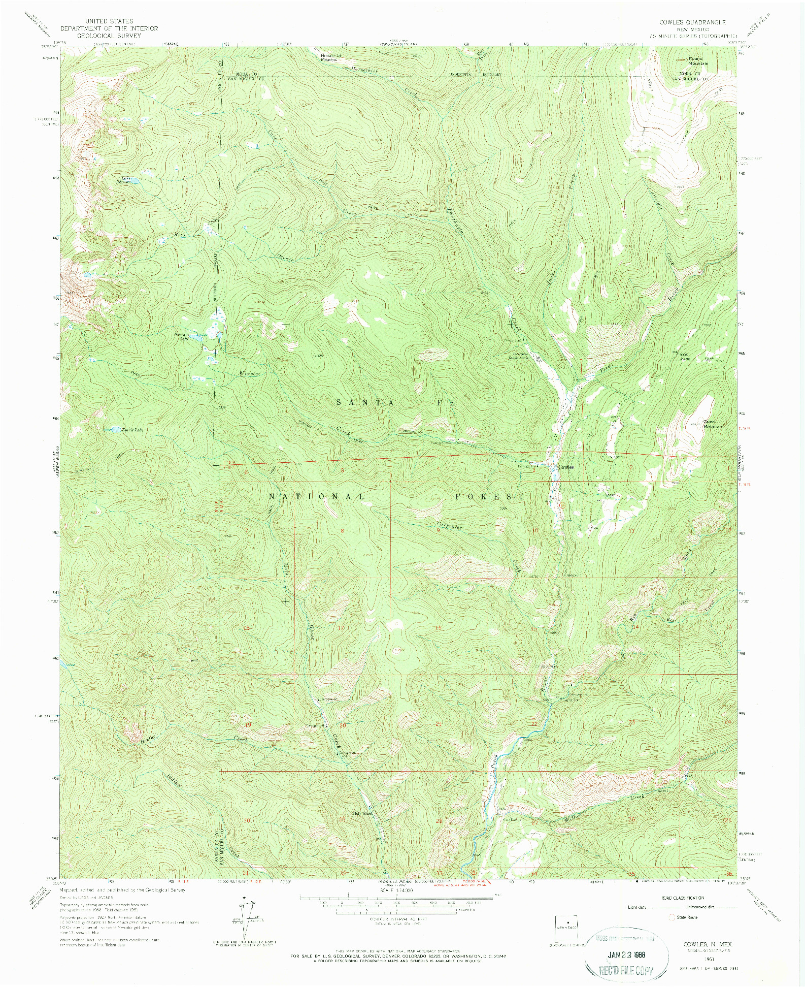 USGS 1:24000-SCALE QUADRANGLE FOR COWLES, NM 1961